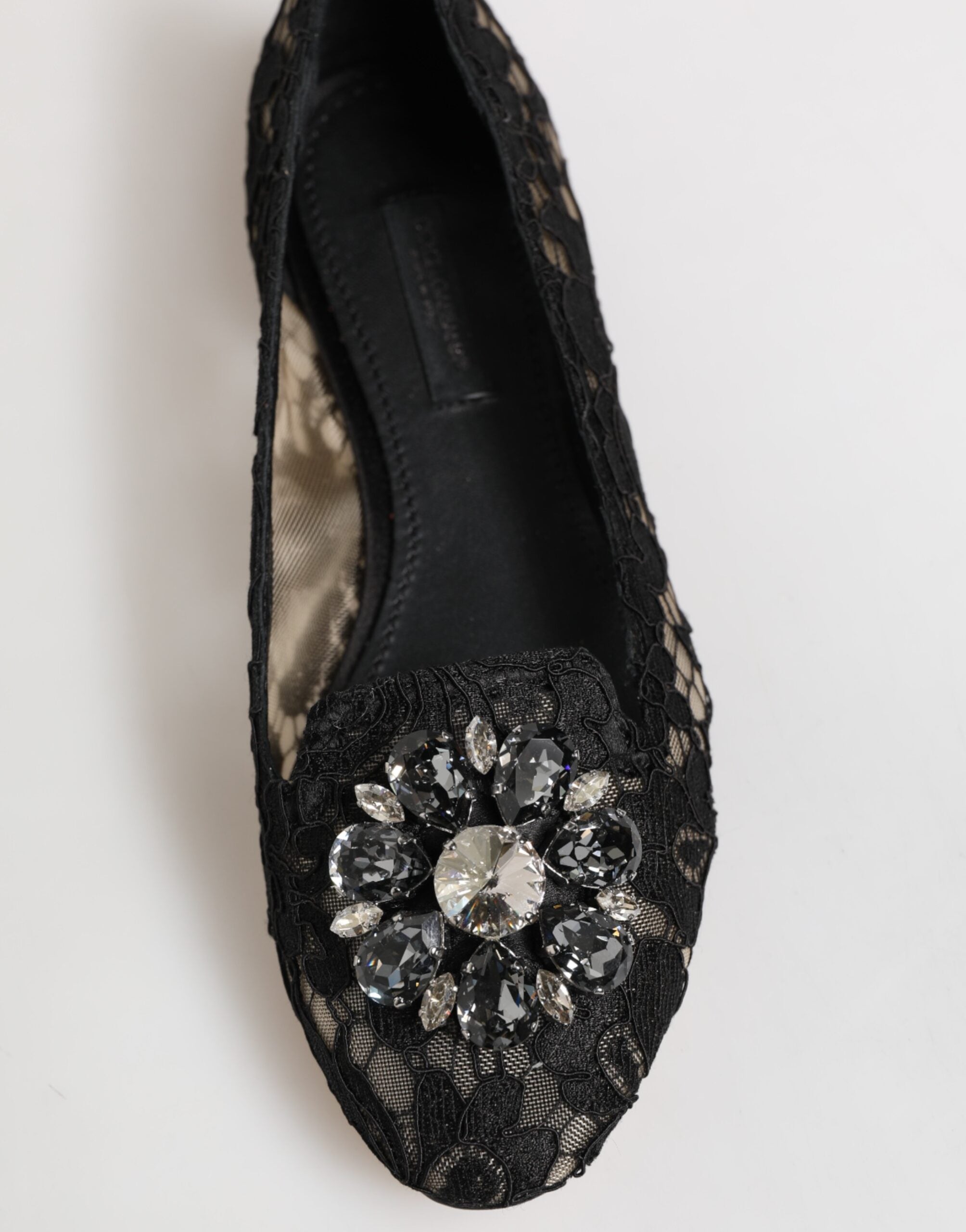 Dolce & Gabbana Schwarze Taormina-Spitze Kristall-Ballerinas