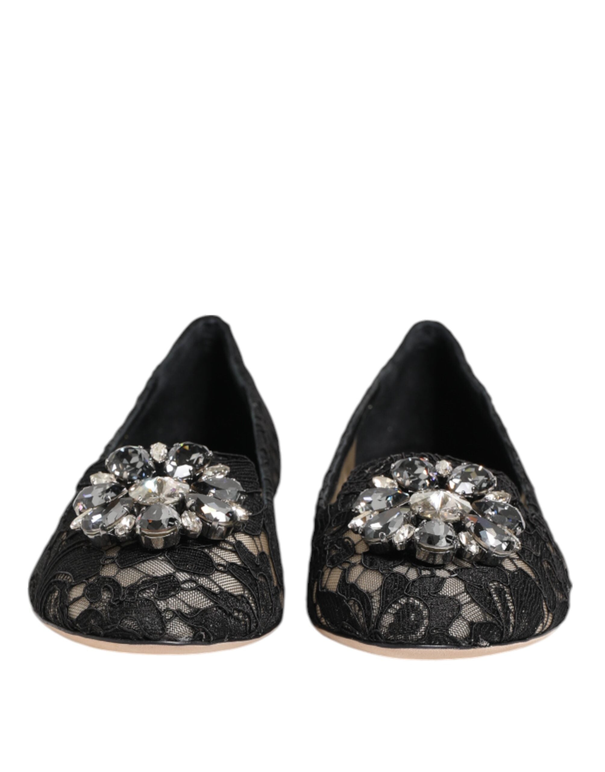 Dolce & Gabbana Schwarze Taormina-Spitze Kristall-Ballerinas