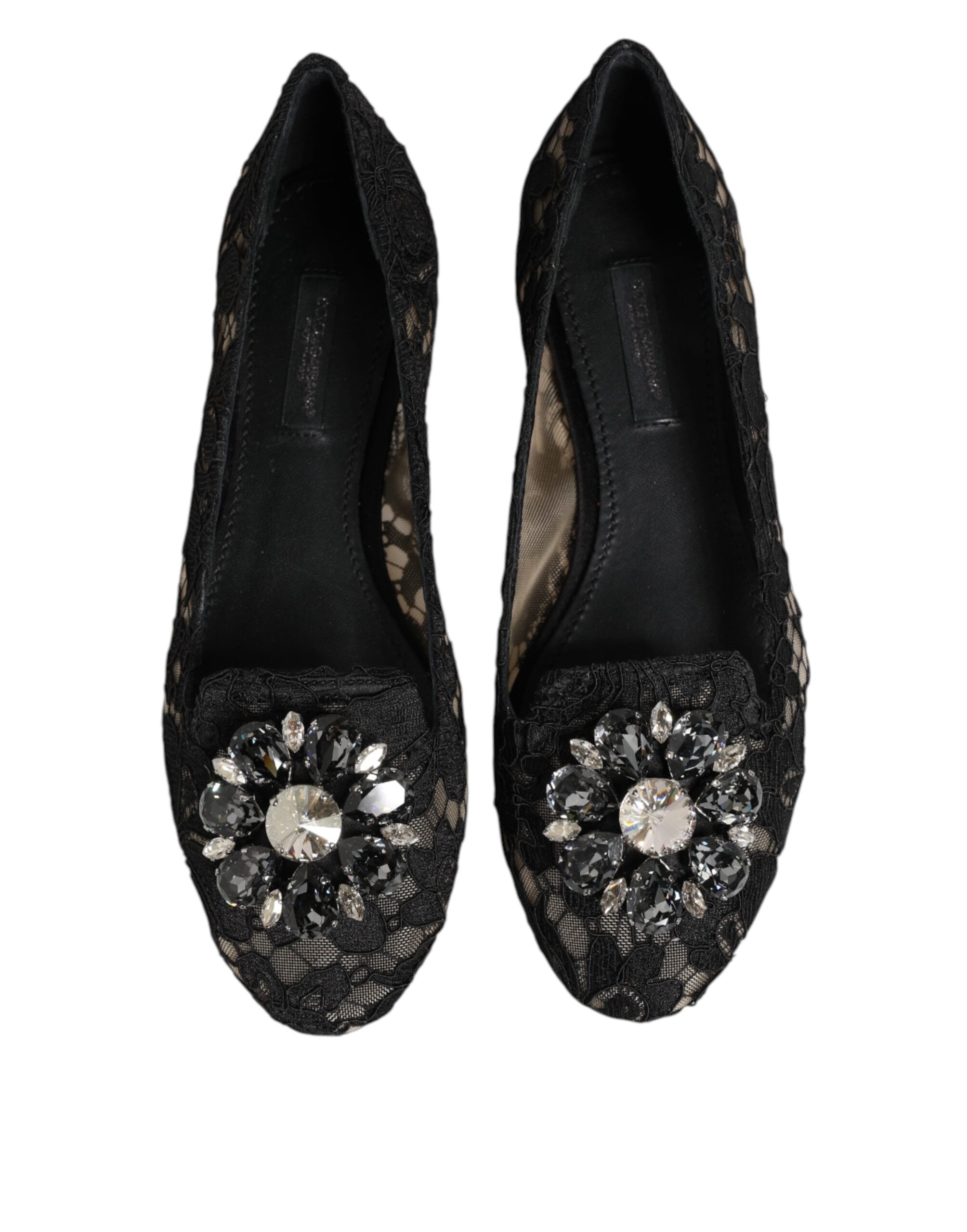 Dolce & Gabbana Schwarze Taormina-Spitze Kristall-Ballerinas