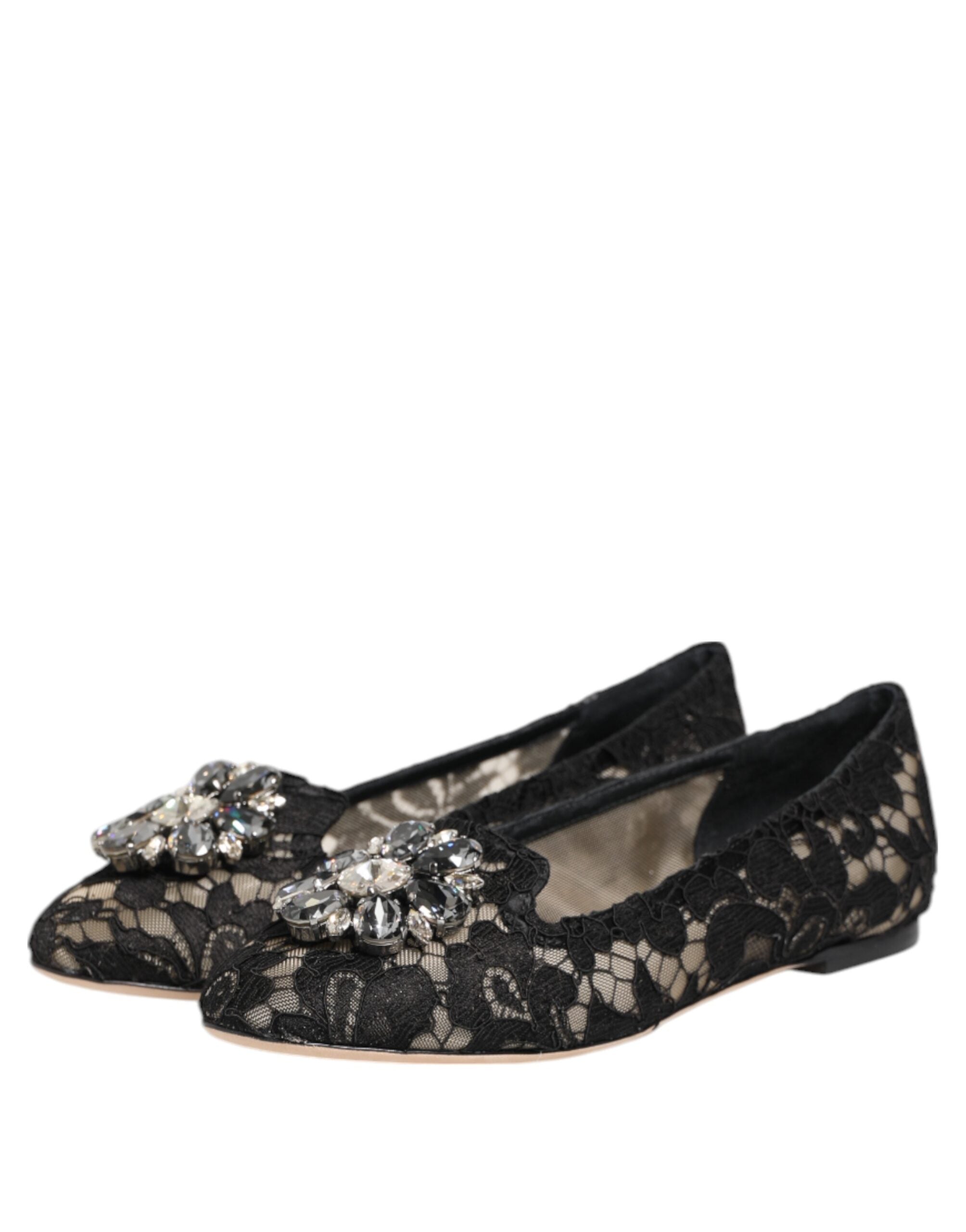 Dolce & Gabbana Schwarze Taormina-Spitze Kristall-Ballerinas