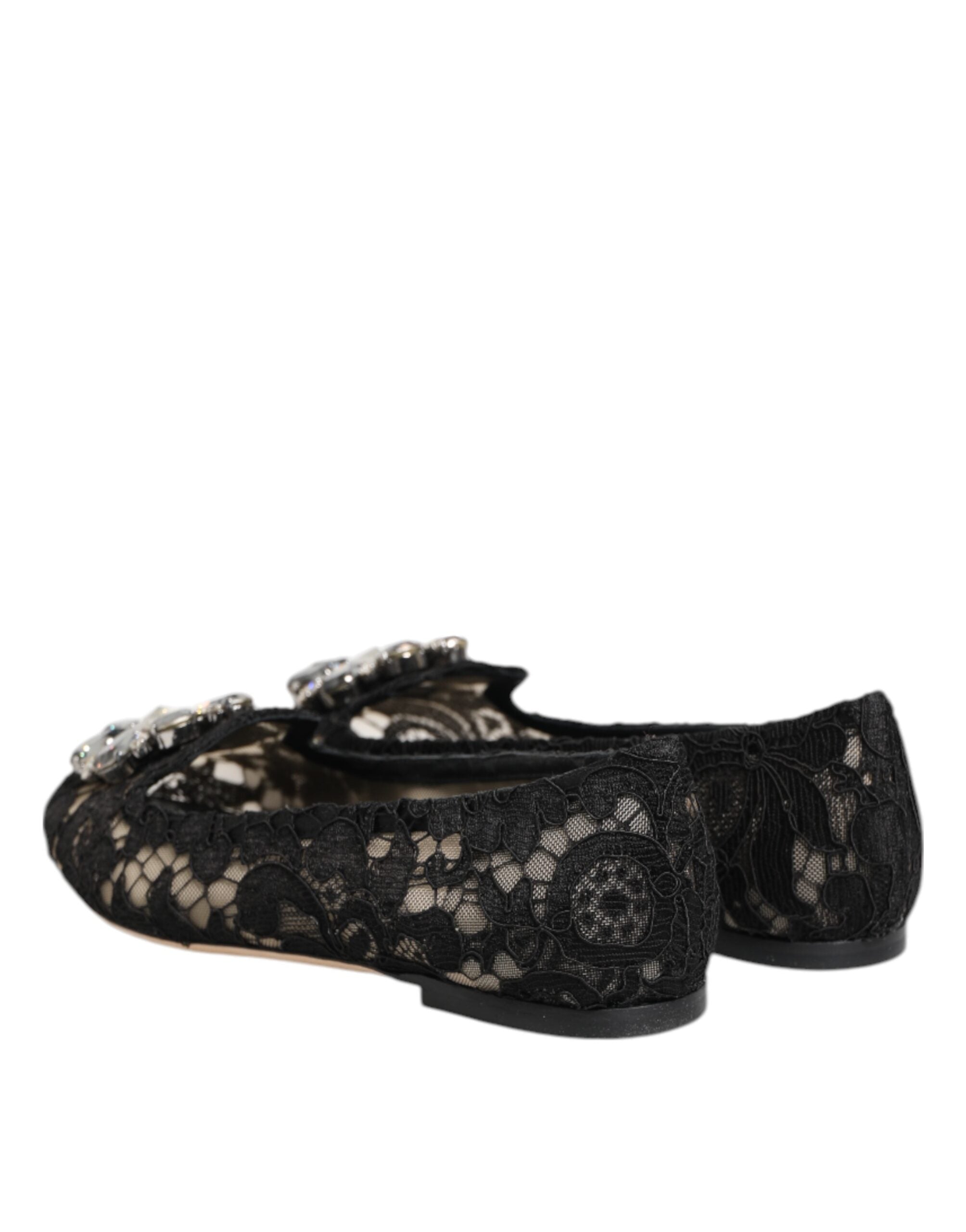 Dolce & Gabbana Schwarze Taormina-Spitze Kristall-Ballerinas