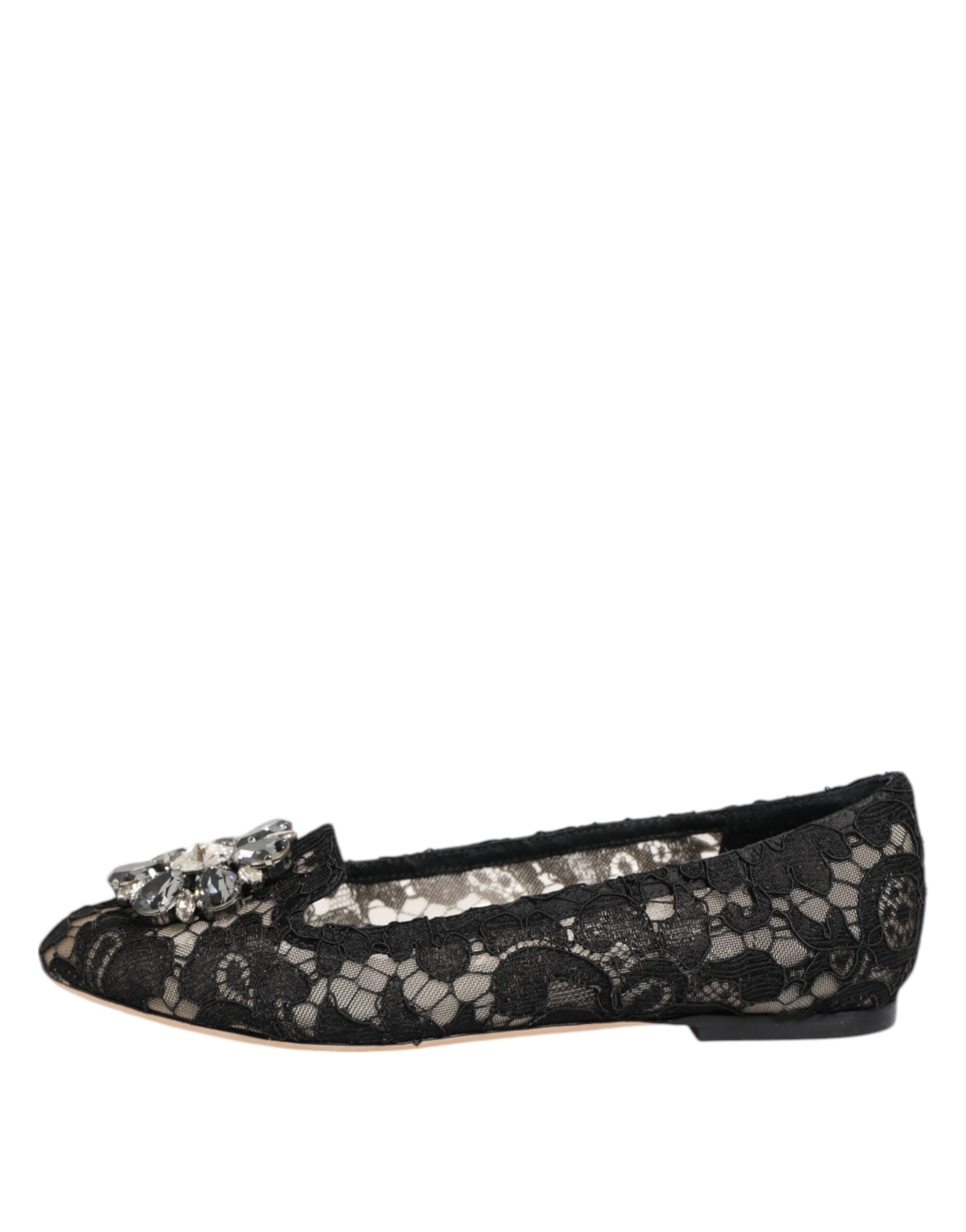 Dolce & Gabbana Schwarze Taormina-Spitze Kristall-Ballerinas