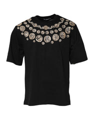 Dolce & Gabbana Zwart T-shirt met Ronde Hals en Muntenprint van Katoen