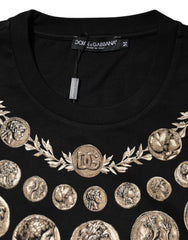 Dolce & Gabbana Zwart T-shirt met Ronde Hals en Muntenprint van Katoen