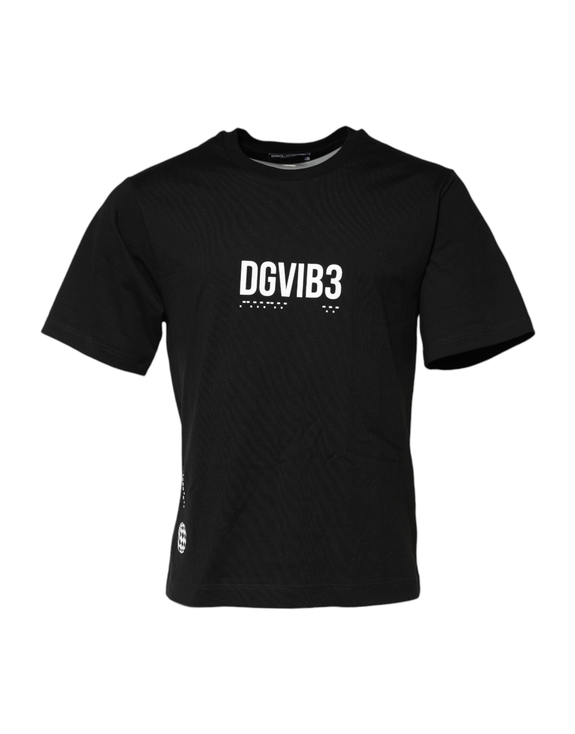 Dolce & Gabbana Schwarzes DG Vib3 bedrucktes Baumwoll-T-Shirt mit Rundhalsausschnitt