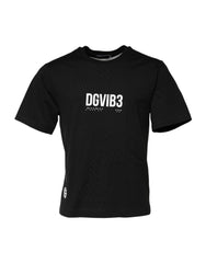 Dolce & Gabbana Schwarzes DG Vib3 bedrucktes Baumwoll-T-Shirt mit Rundhalsausschnitt