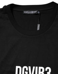 Dolce & Gabbana Schwarzes DG Vib3 bedrucktes Baumwoll-T-Shirt mit Rundhalsausschnitt
