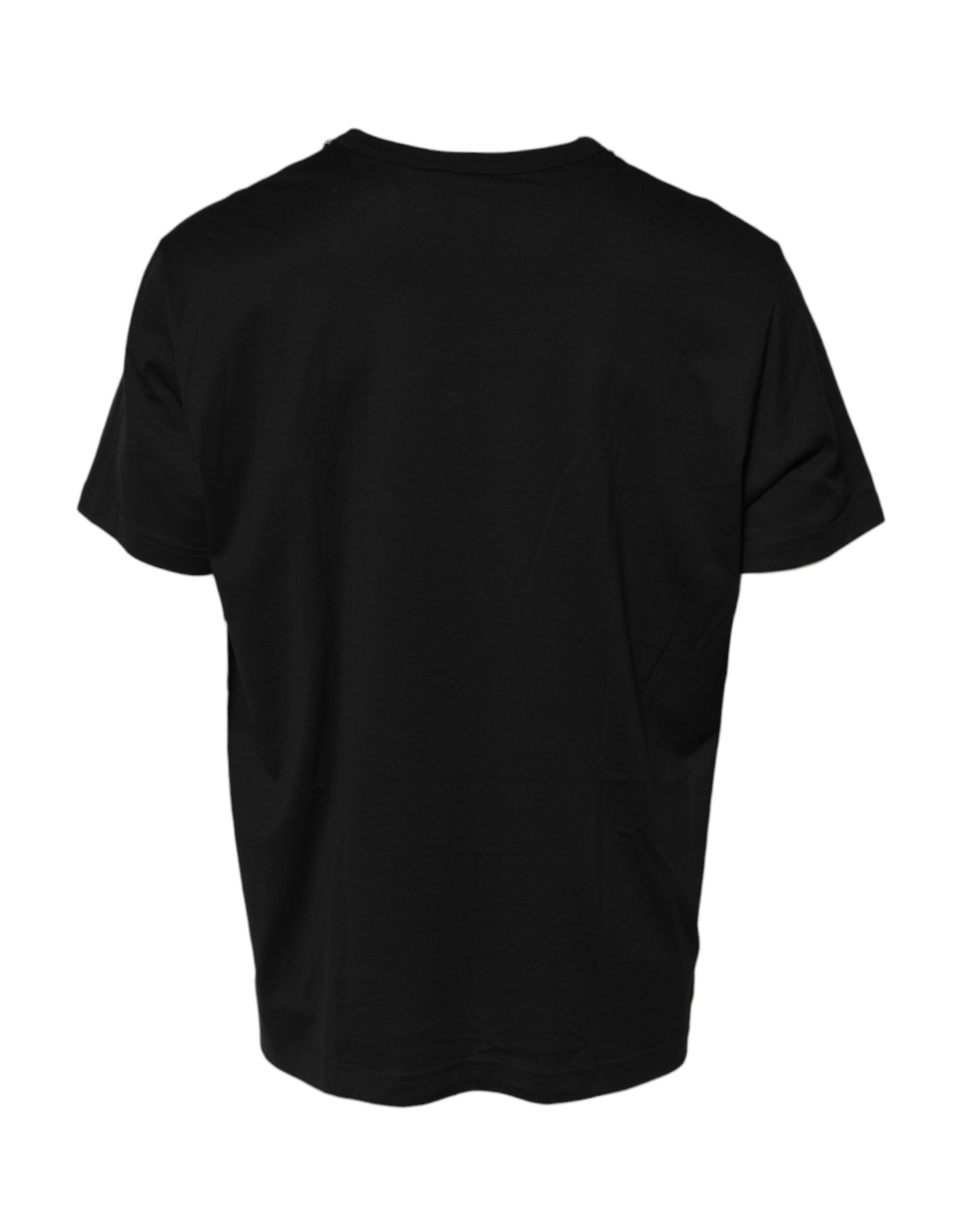 Dolce & Gabbana Schwarzes Baumwoll-T-Shirt mit Kettendetail am Halsausschnitt