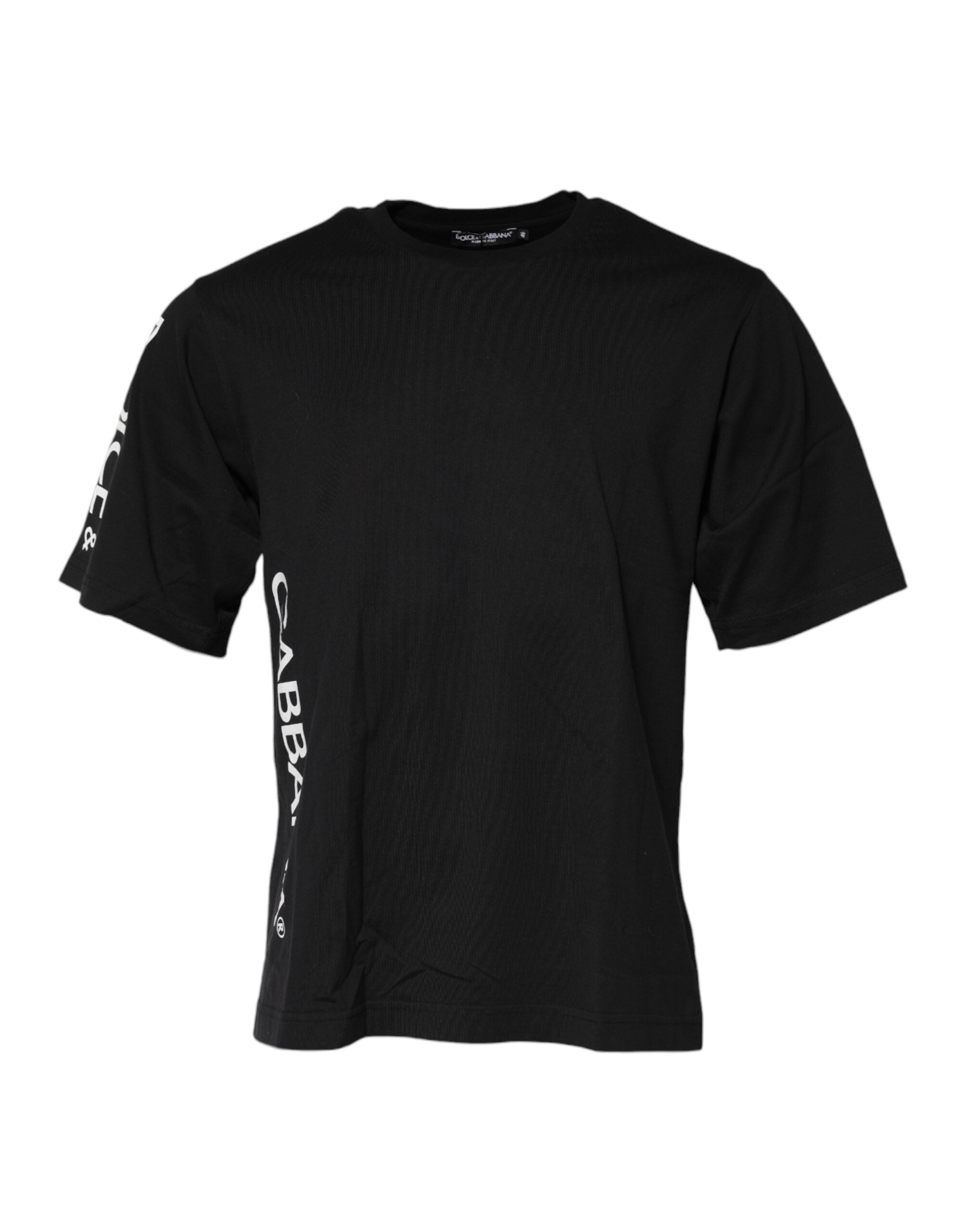 Dolce & Gabbana Schwarzes Baumwoll-Herren-Rundhals-T-Shirt mit Logo-Print