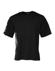 Dolce & Gabbana Schwarzes Baumwoll-Herren-Rundhals-T-Shirt mit Logo-Print