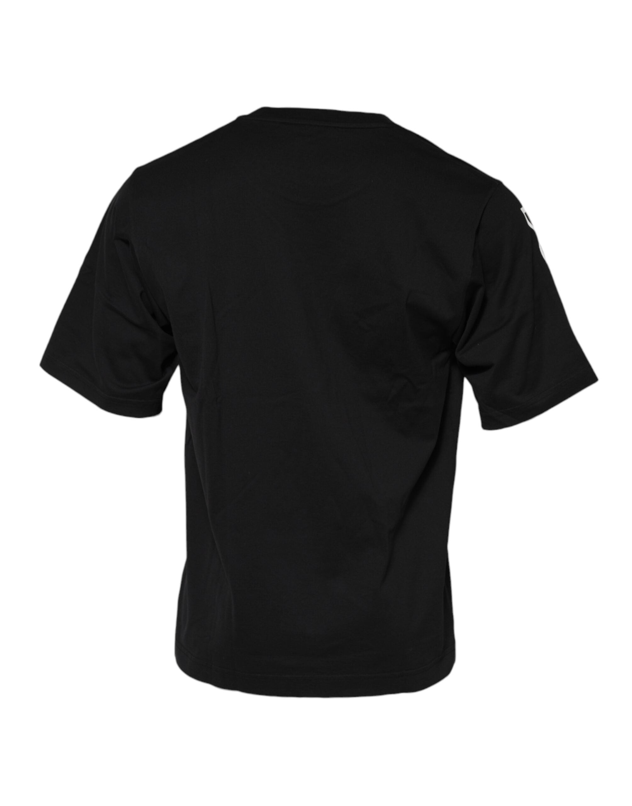 Dolce & Gabbana Schwarzes Baumwoll-Herren-Rundhals-T-Shirt mit Logo-Print