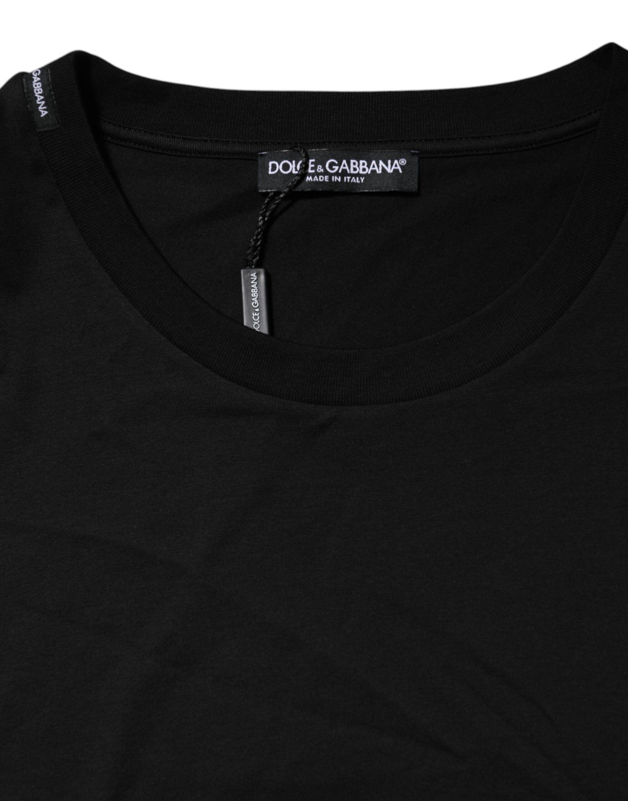 Dolce & Gabbana Schwarzes Baumwoll-T-Shirt mit Rundhalsausschnitt und kurzen Ärmeln