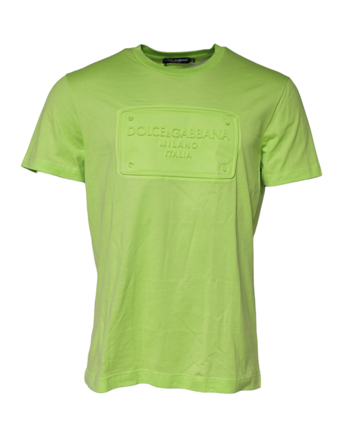 Dolce & Gabbana Grünes Baumwoll-T-Shirt mit geprägtem Logo und Rundhalsausschnitt