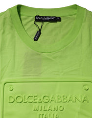 Dolce & Gabbana Grünes Baumwoll-T-Shirt mit geprägtem Logo und Rundhalsausschnitt
