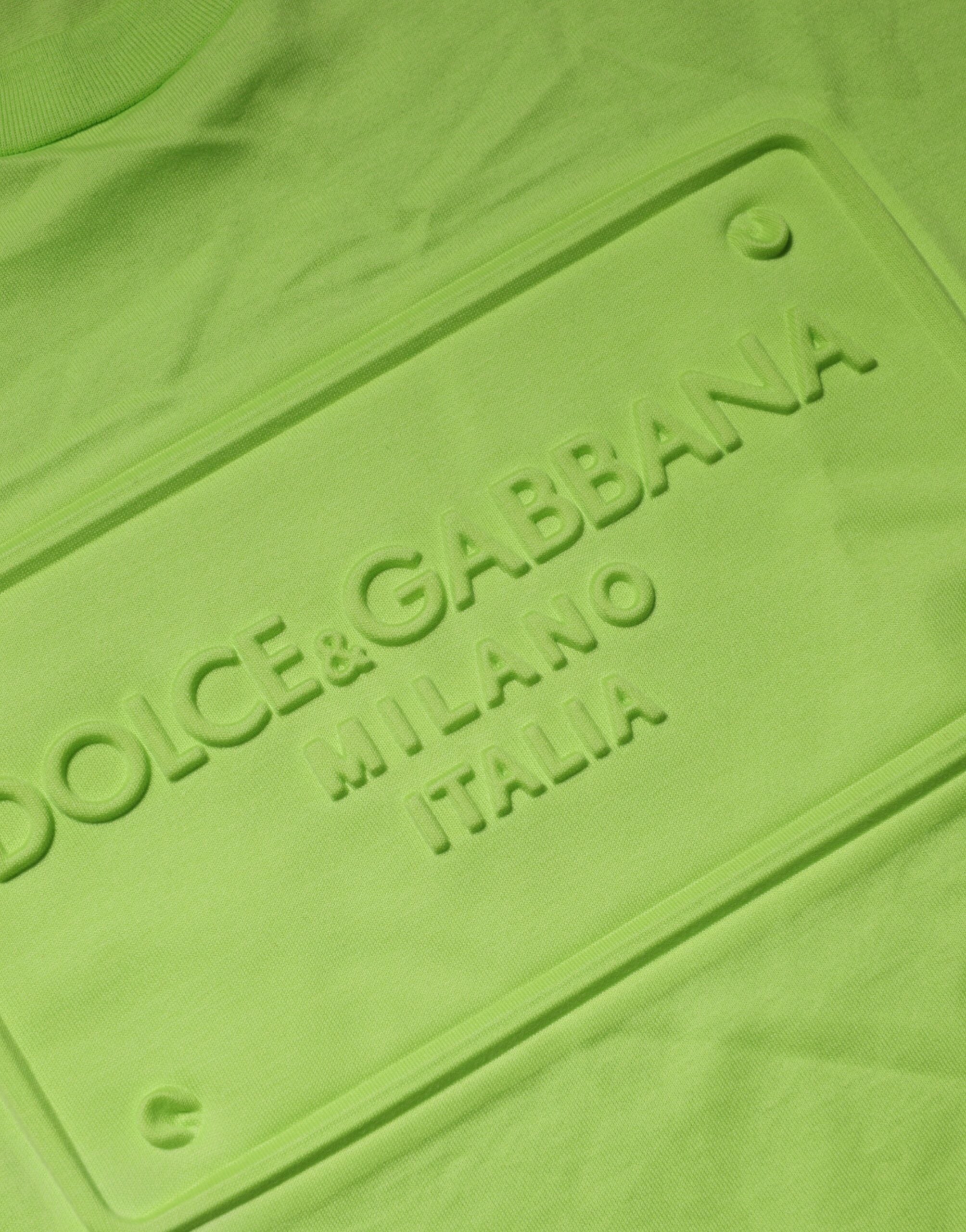 Dolce & Gabbana Grünes Baumwoll-T-Shirt mit geprägtem Logo und Rundhalsausschnitt