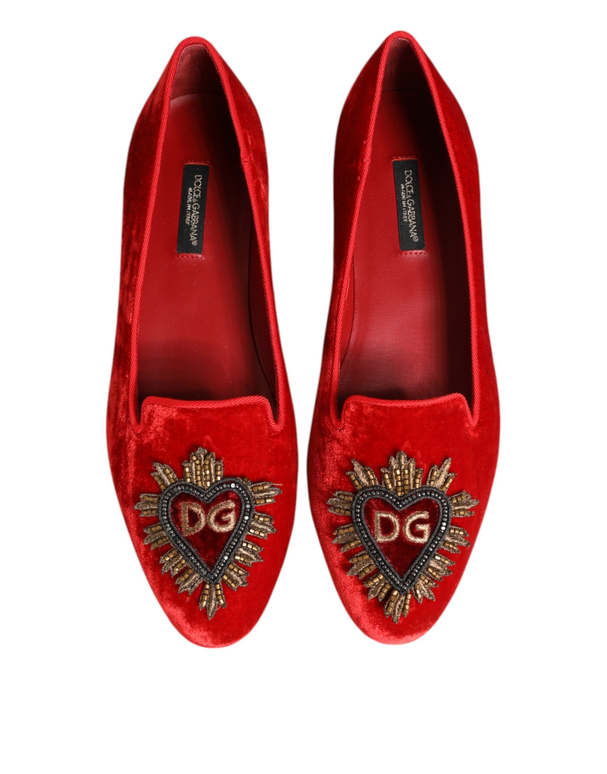 Dolce & Gabbana Rote Samt DG Herz Loafers Flats Schuhe