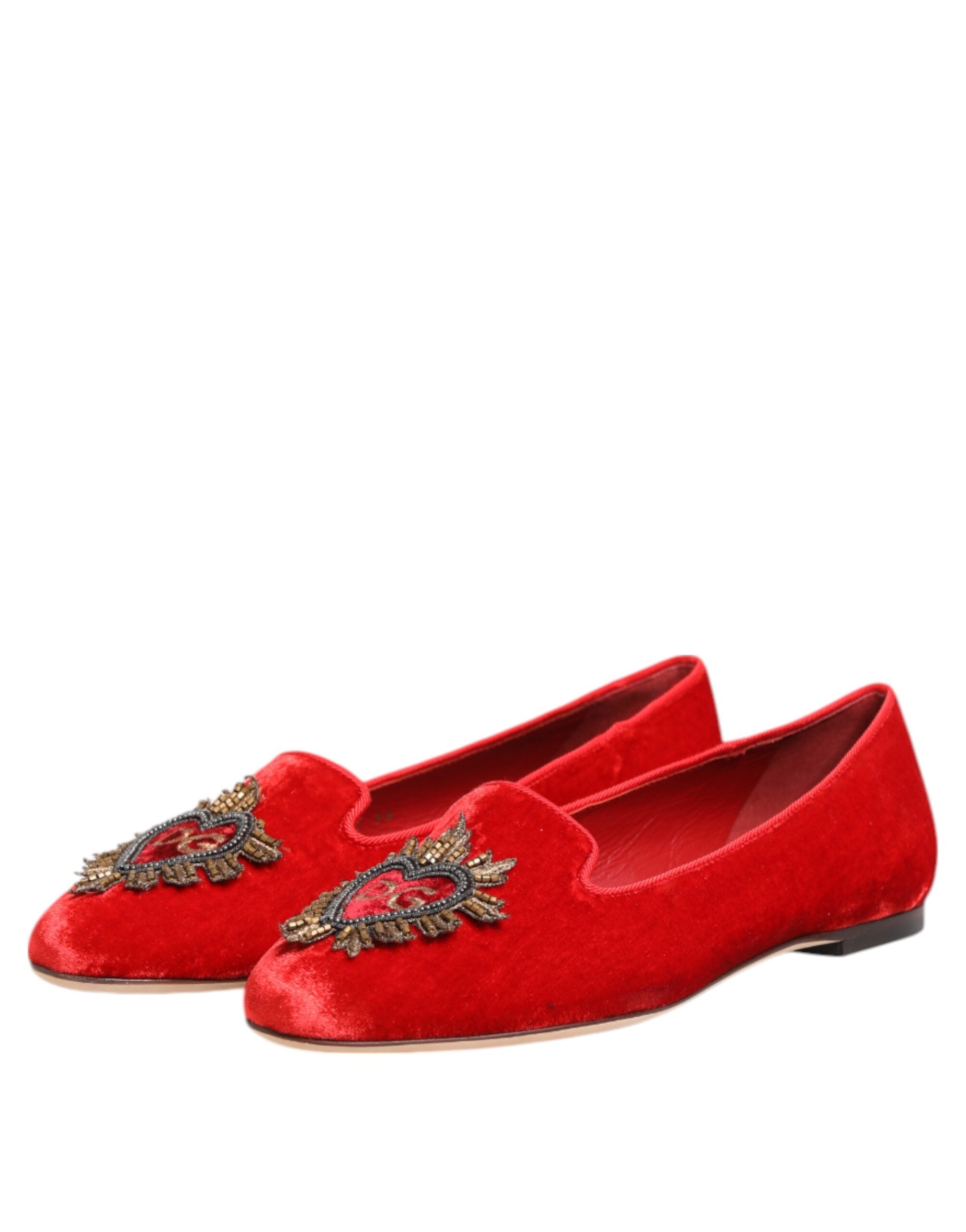 Dolce & Gabbana Rote Samt DG Herz Loafers Flats Schuhe