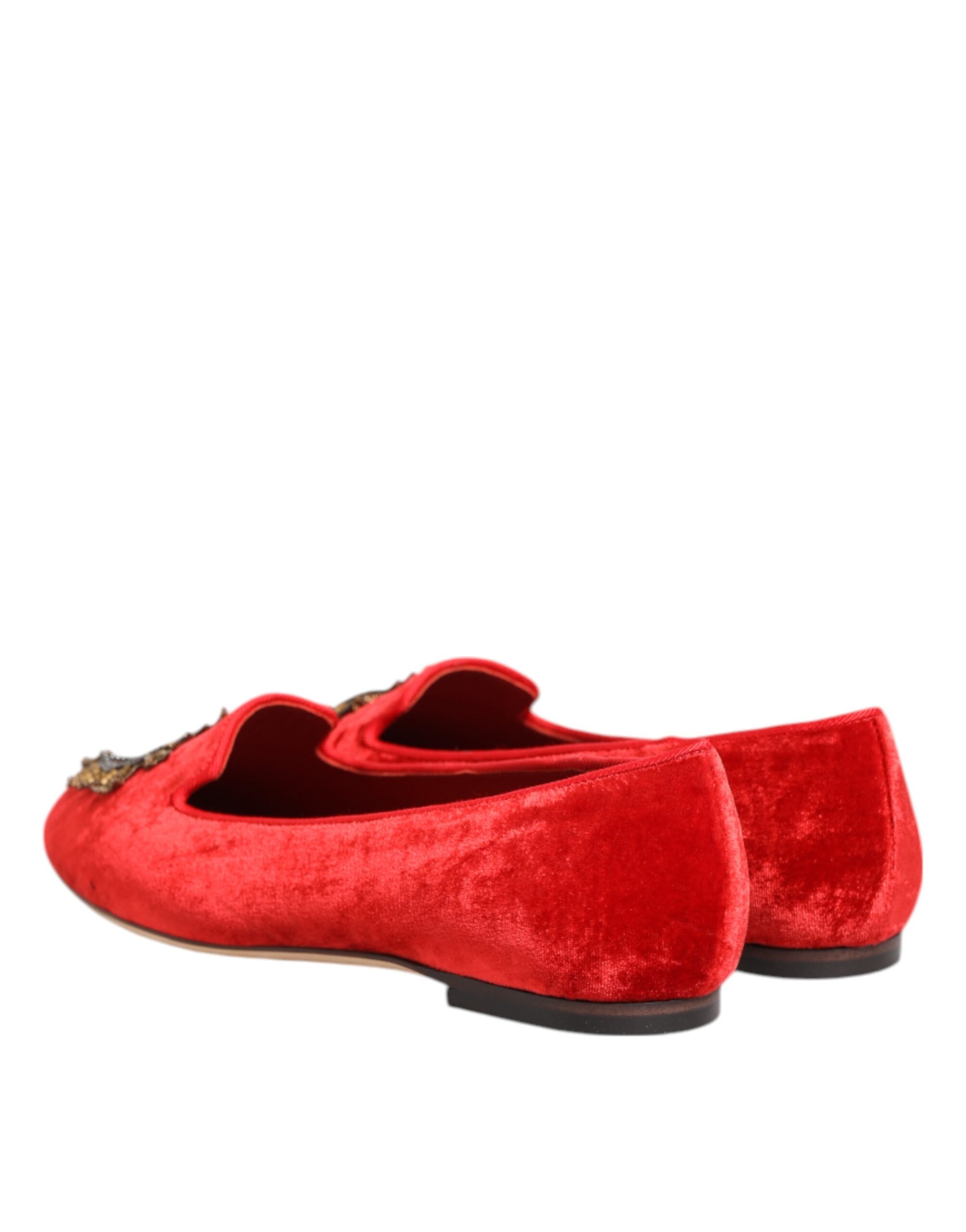 Dolce & Gabbana Rote Samt DG Herz Loafers Flats Schuhe