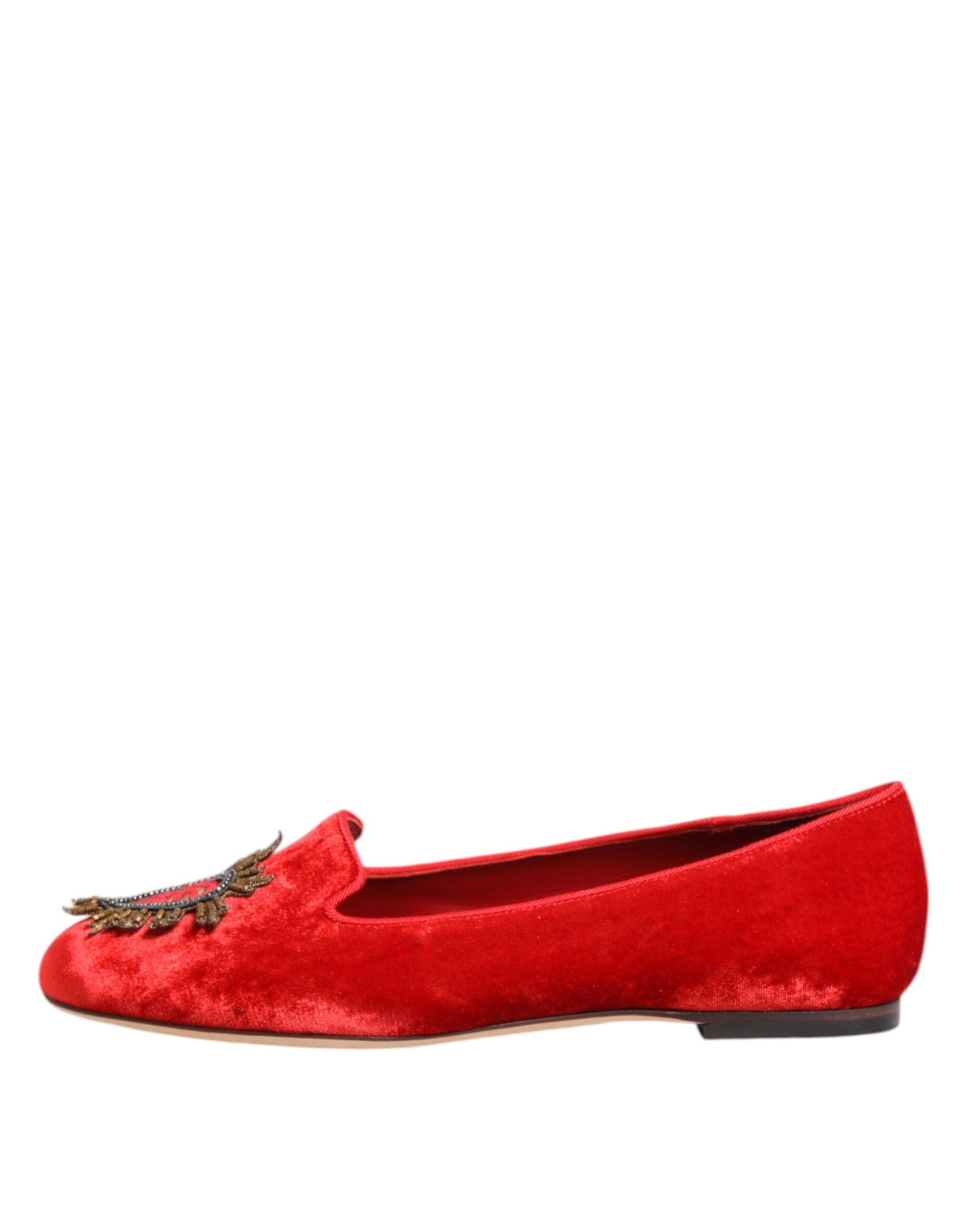 Dolce & Gabbana Rote Samt DG Herz Loafers Flats Schuhe