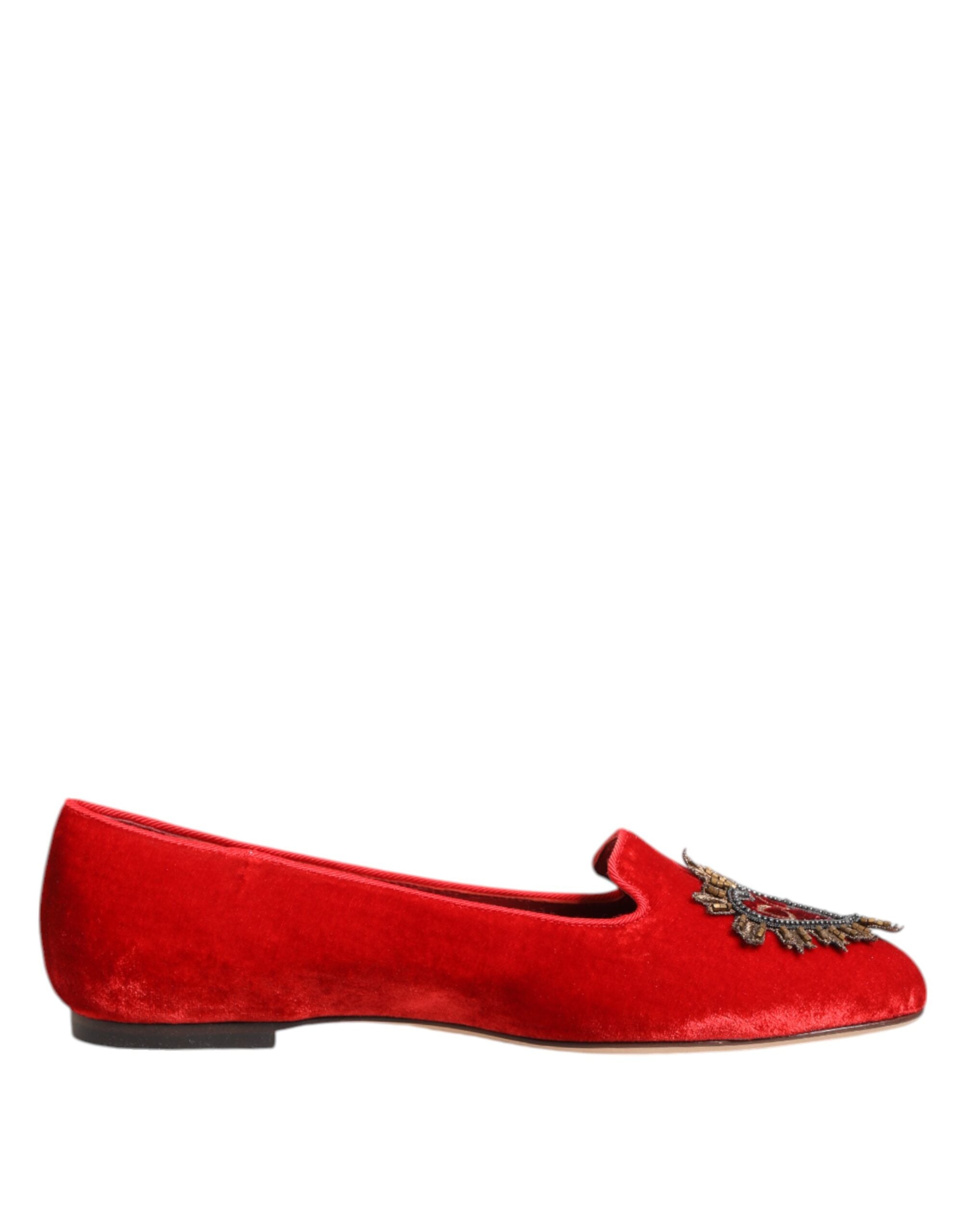 Dolce & Gabbana Rote Samt DG Herz Loafers Flats Schuhe