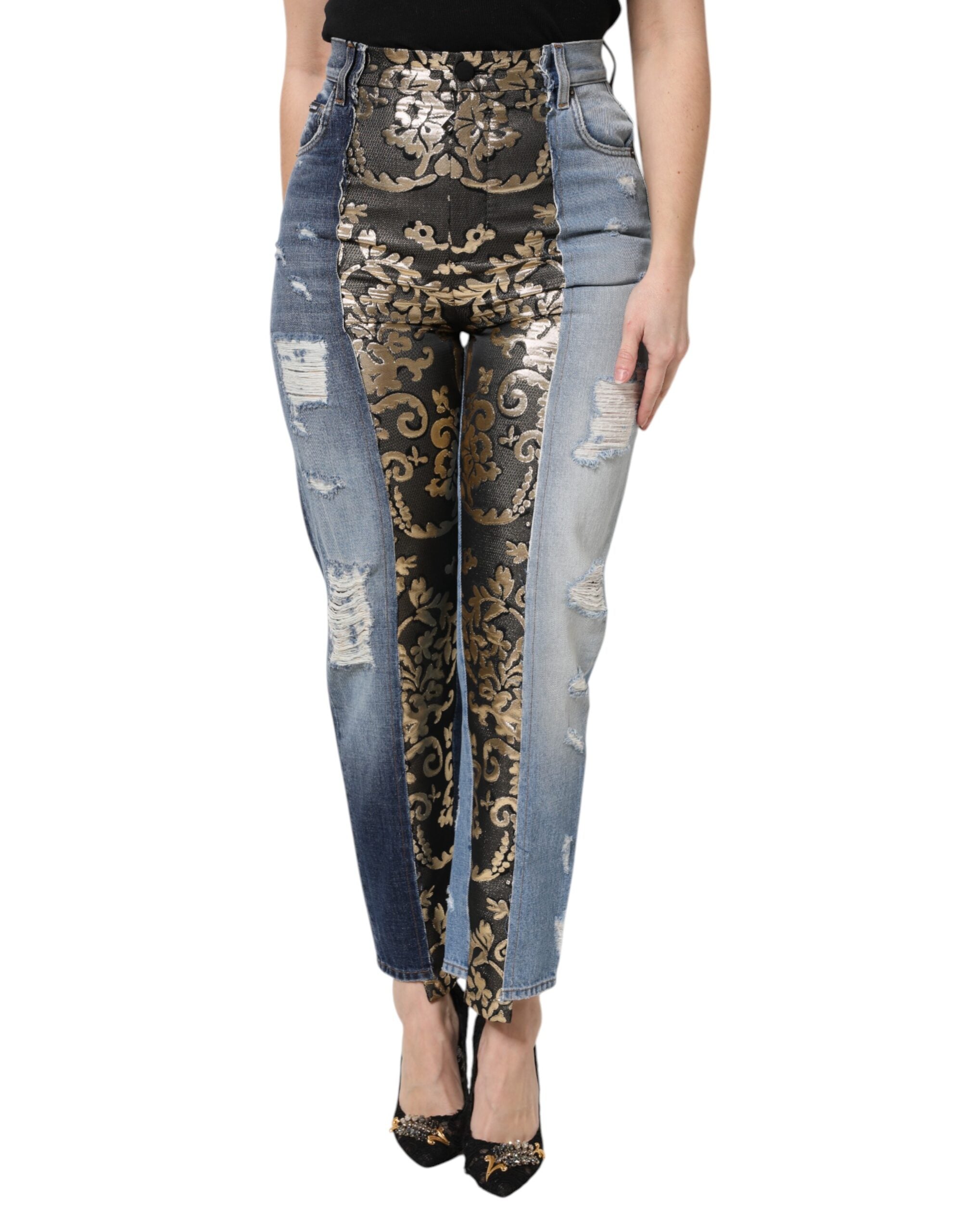 Dolce & Gabbana Multicolor Patchwork Tapered Jeans aus Denim