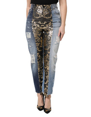 Dolce & Gabbana Multicolor Patchwork Tapered Jeans aus Denim
