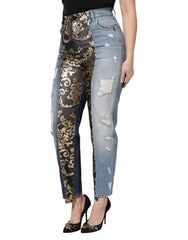 Dolce & Gabbana Multicolor Patchwork Tapered Jeans aus Denim