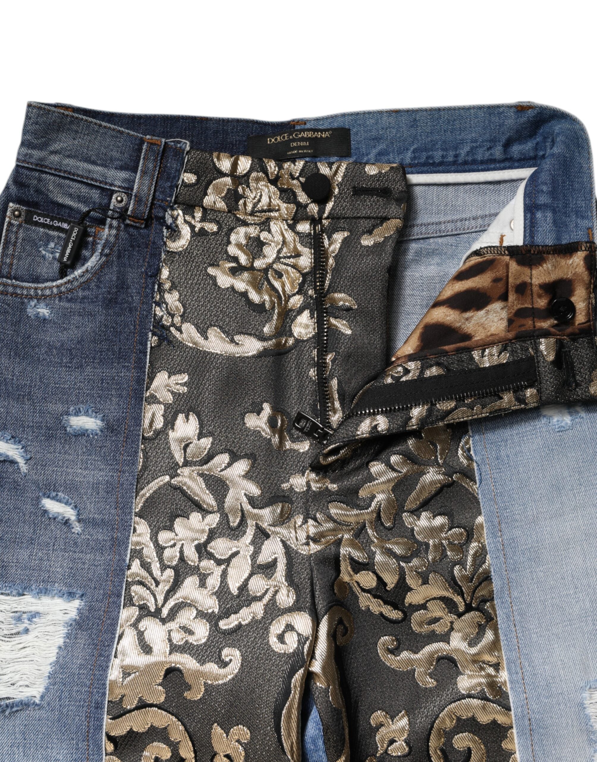 Dolce & Gabbana Multicolor Patchwork Tapered Jeans aus Denim