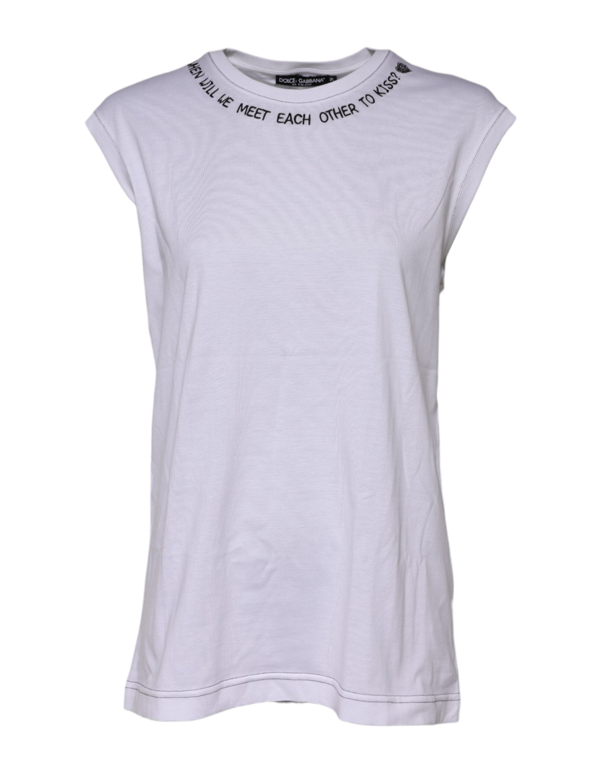 Dolce & Gabbana weißes ärmelloses Tanktop aus Baumwolle mit Print