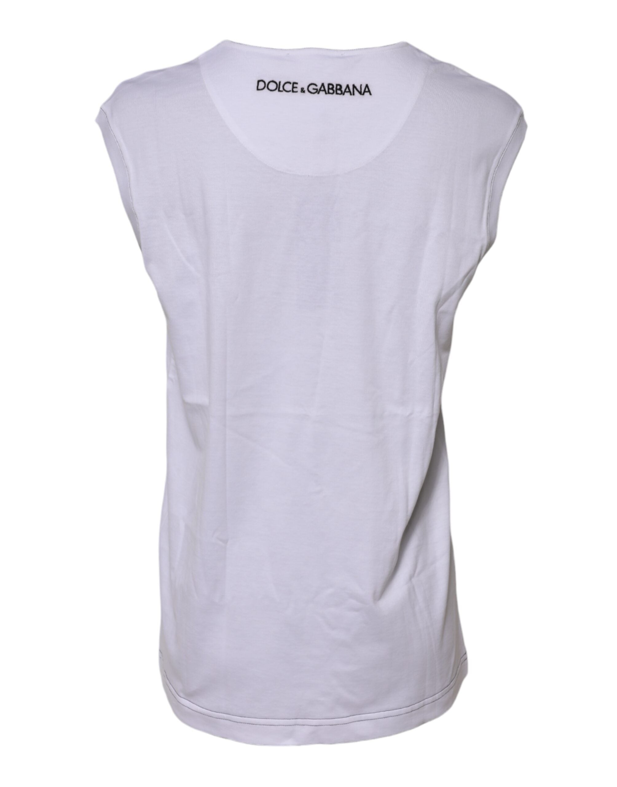 Dolce & Gabbana weißes ärmelloses Tanktop aus Baumwolle mit Print