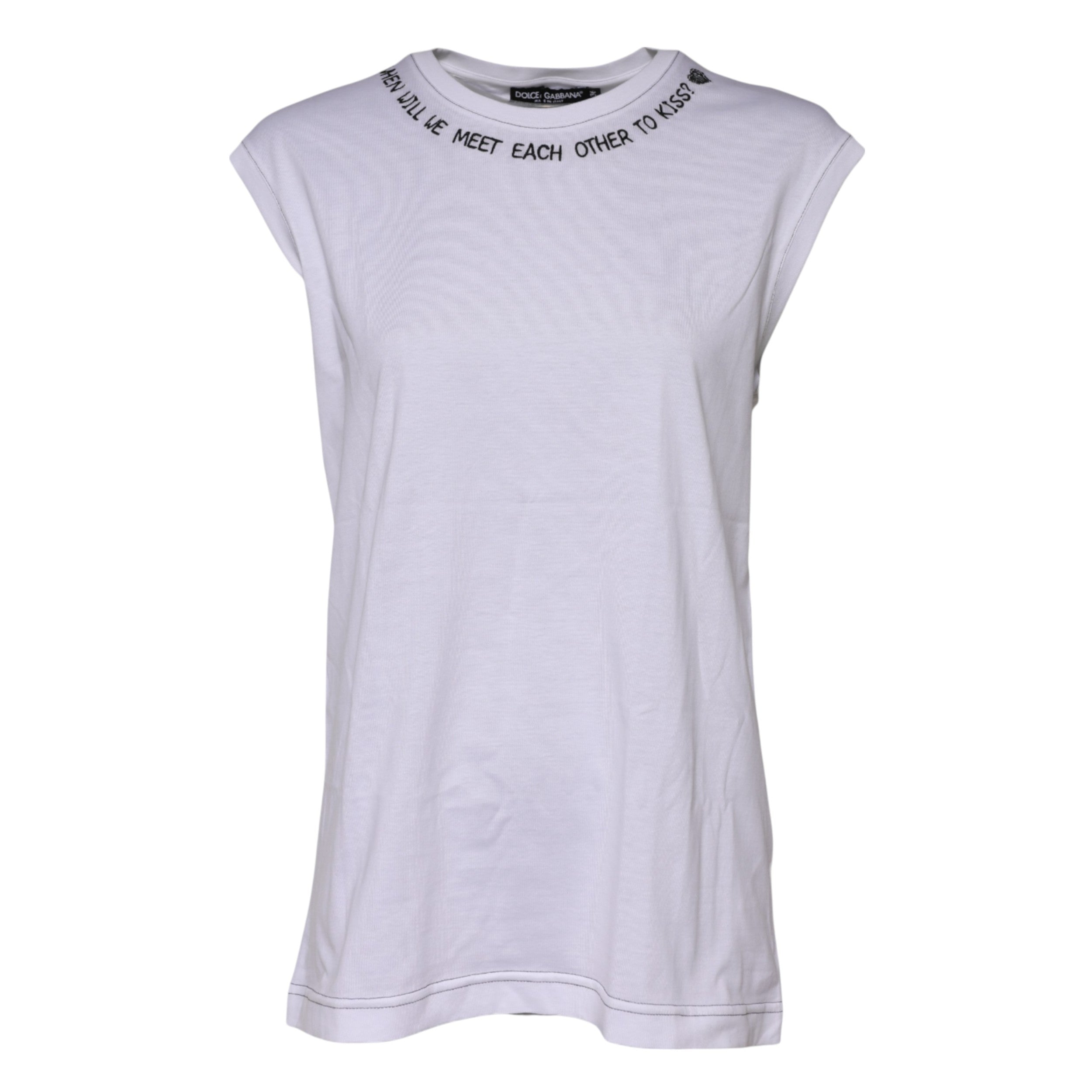 Dolce & Gabbana weißes ärmelloses Tanktop aus Baumwolle mit Print