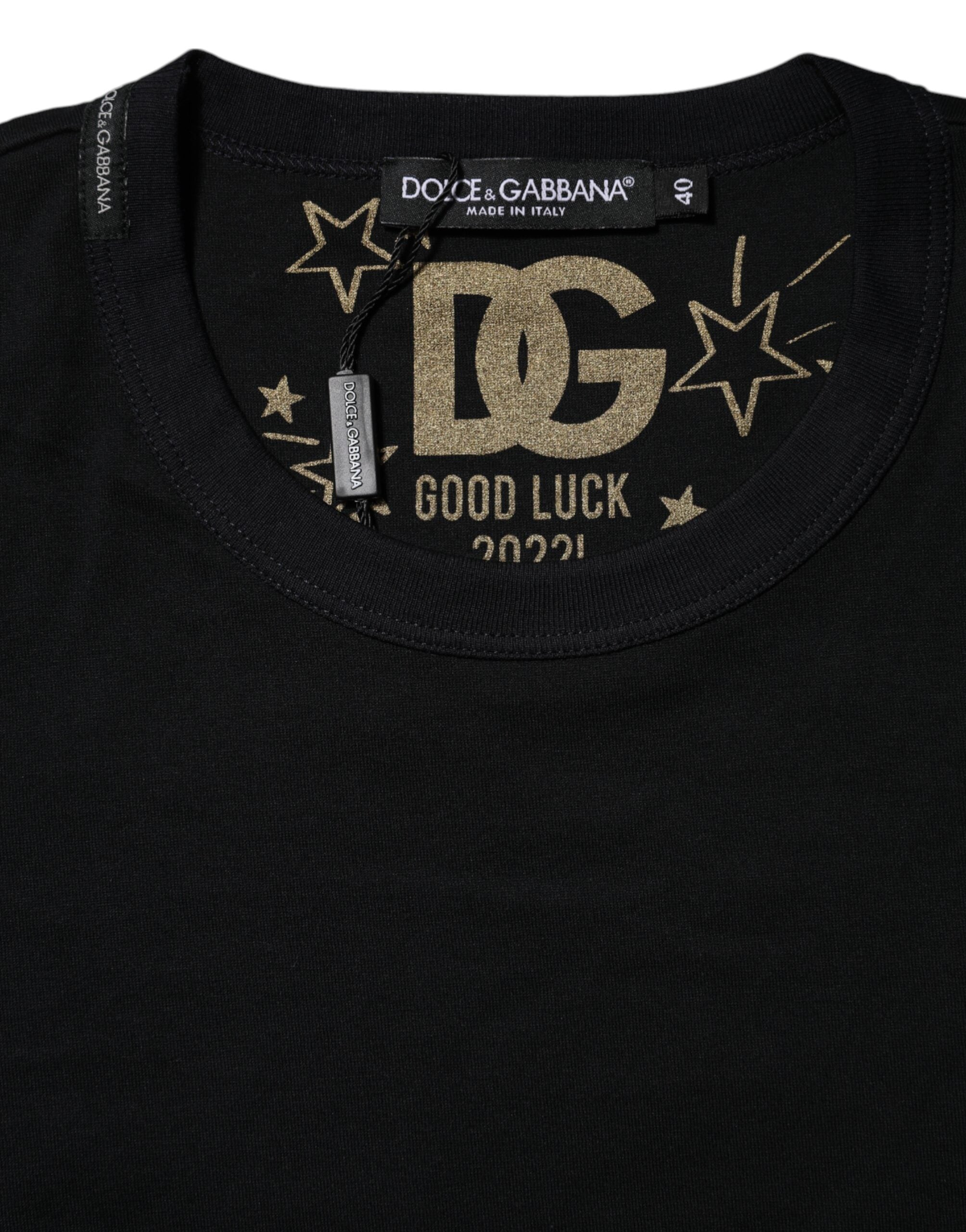 Dolce & Gabbana Schwarzes Baumwoll T-Shirt mit DG-Print und kurzen Ärmeln