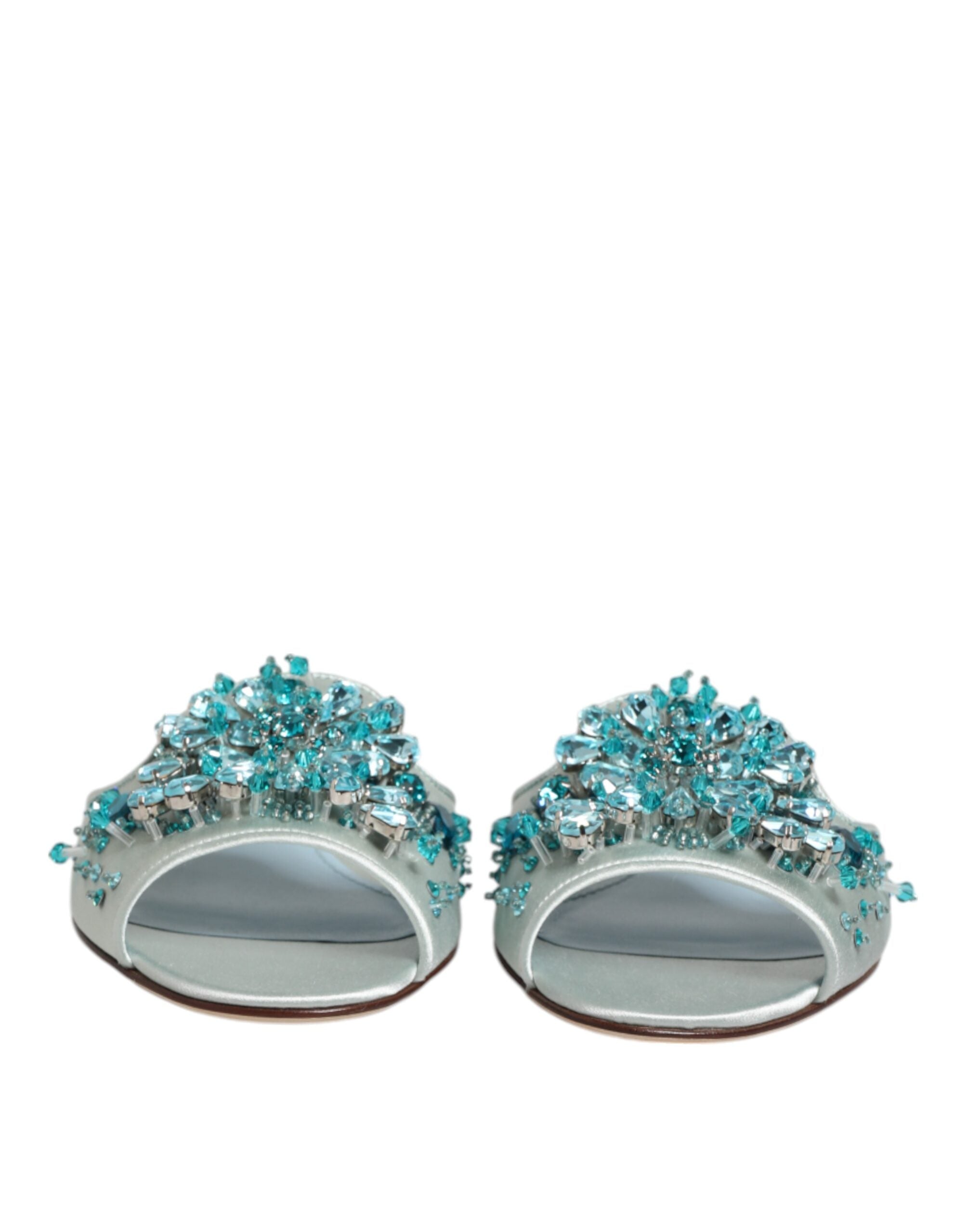 Dolce & Gabbana Zilverblauwe Leren Slipper met Kralen