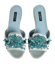 Dolce & Gabbana Zilverblauwe Leren Slipper met Kralen