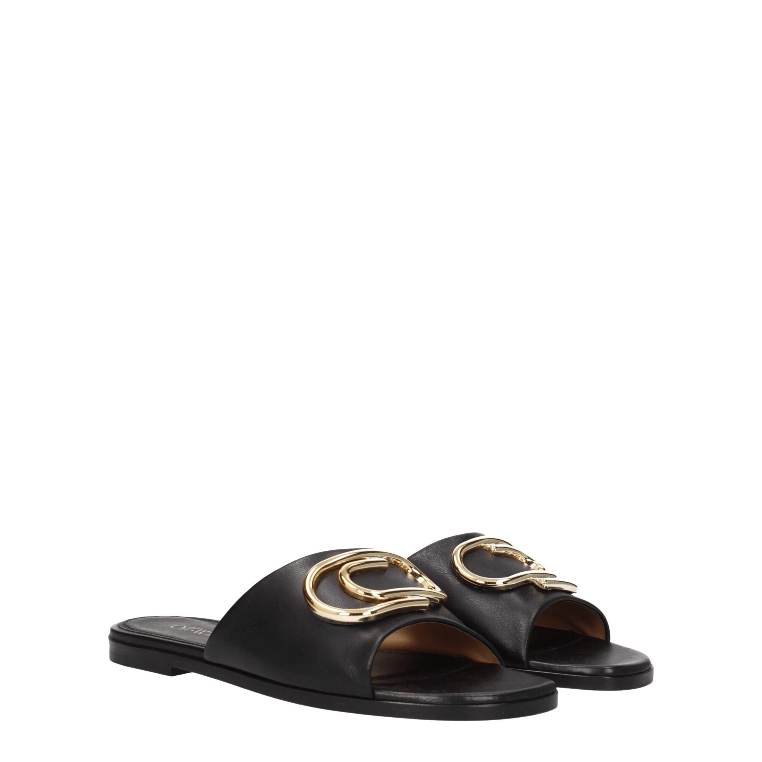 Off-White Zwarte Leren Slippers