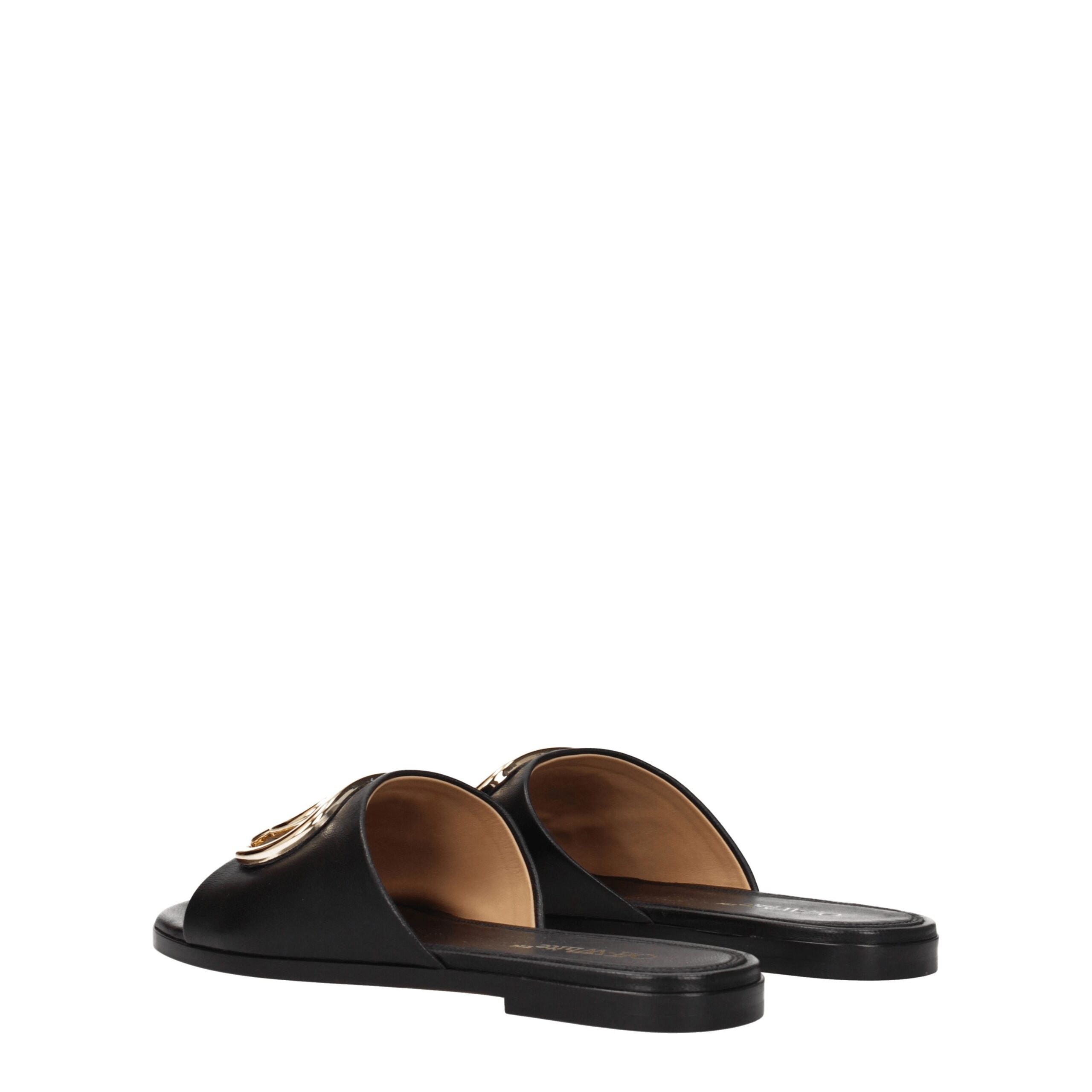 Off-White Zwarte Leren Slippers