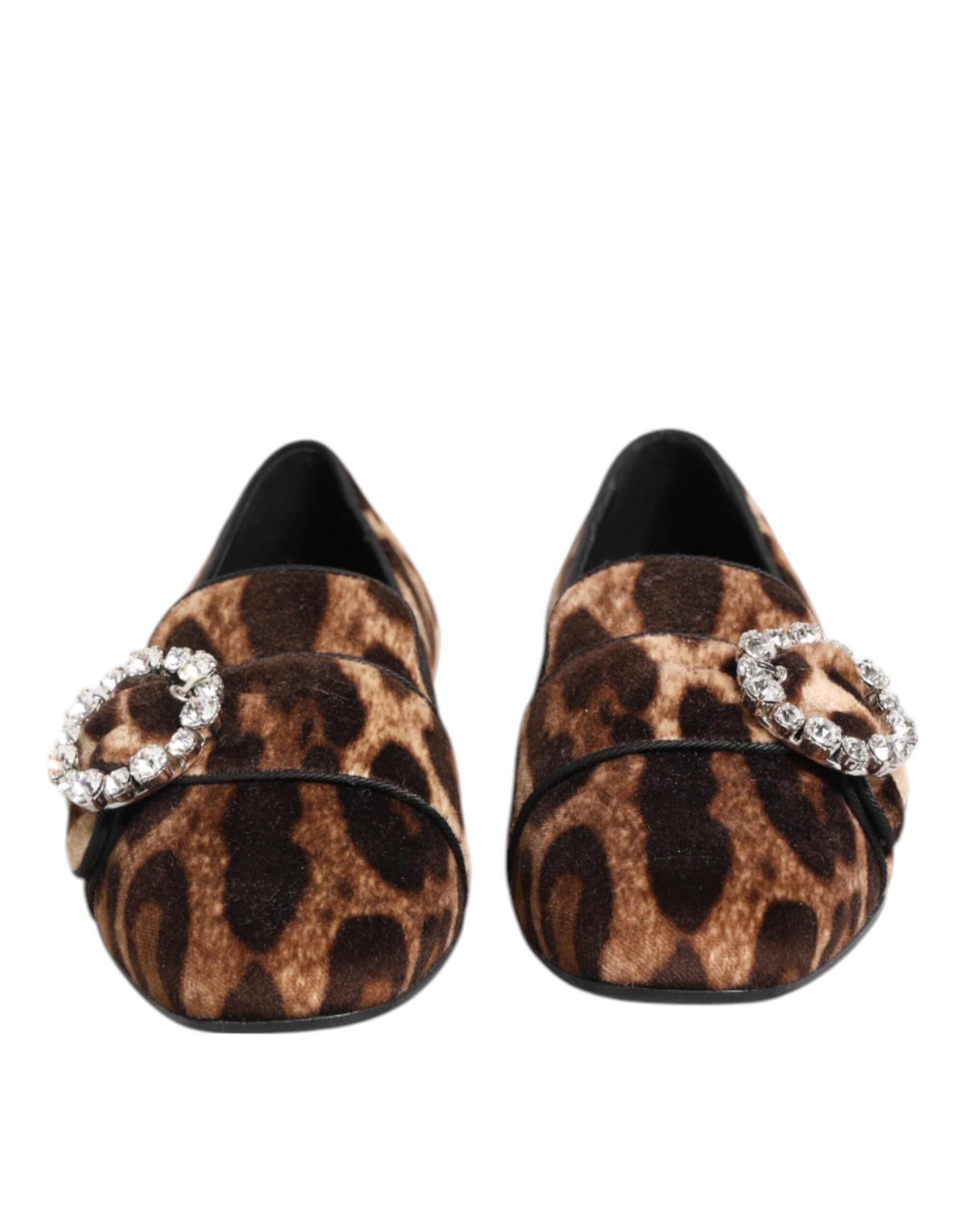 Dolce & Gabbana Braune Loafer mit Leopardenmuster und Kristallen