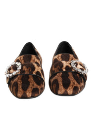 Dolce & Gabbana Braune Loafer mit Leopardenmuster und Kristallen