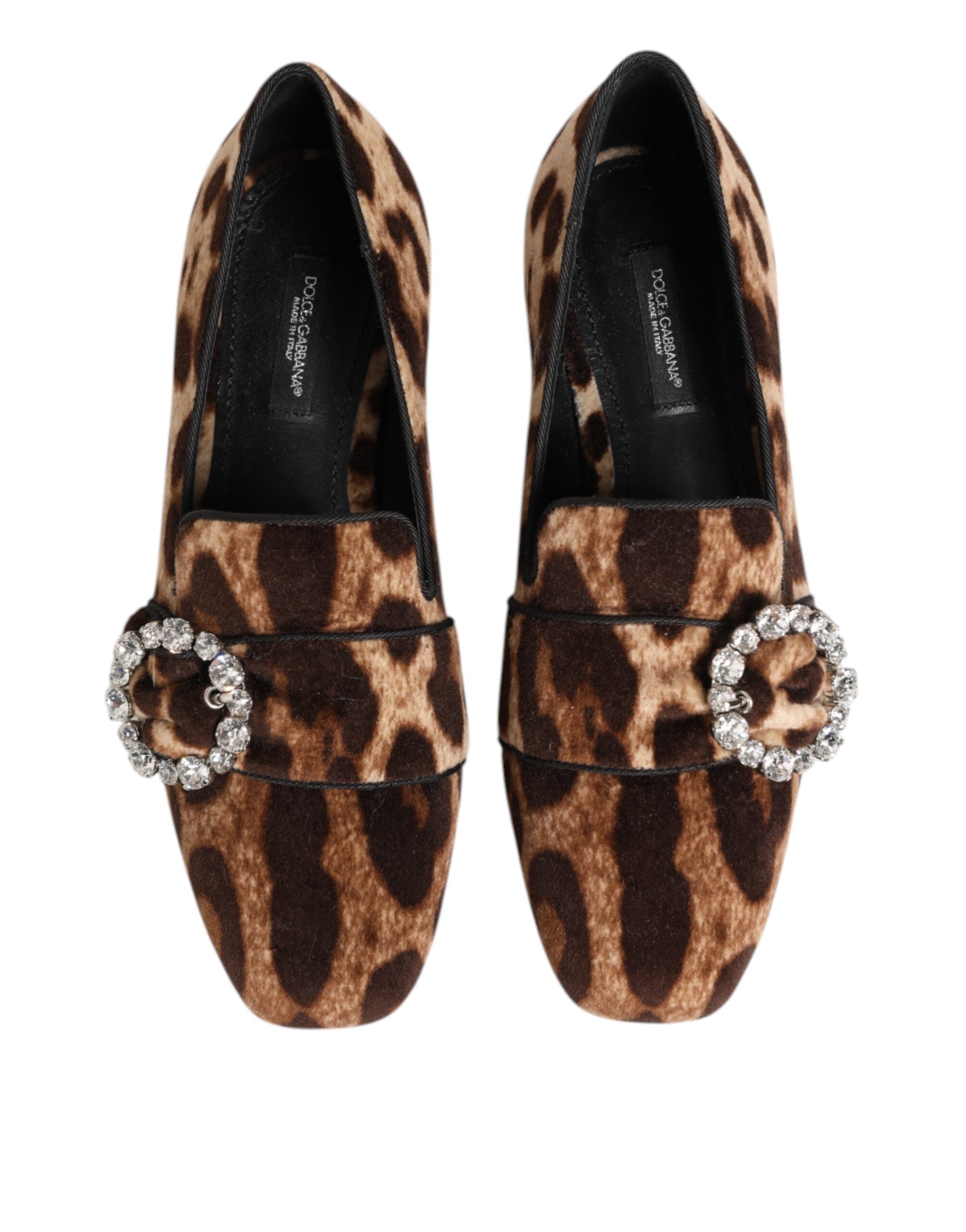 Dolce & Gabbana Braune Loafer mit Leopardenmuster und Kristallen