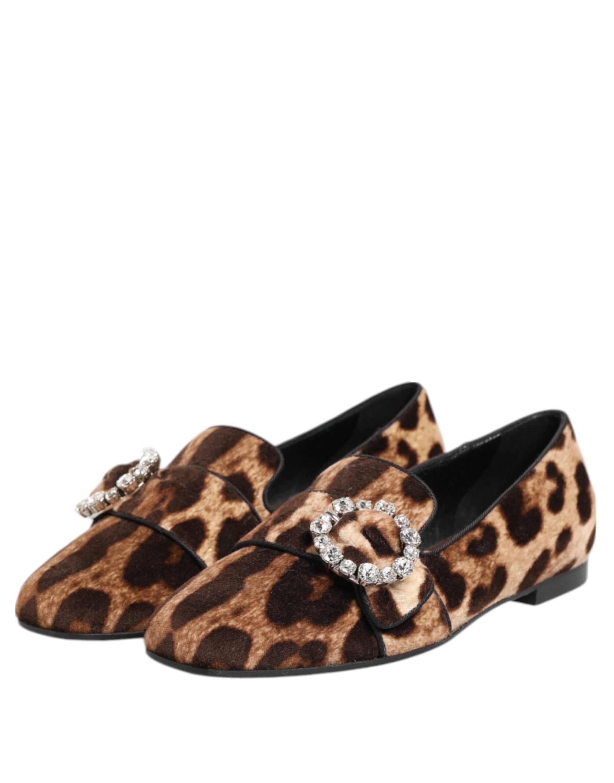 Dolce & Gabbana Braune Loafer mit Leopardenmuster und Kristallen