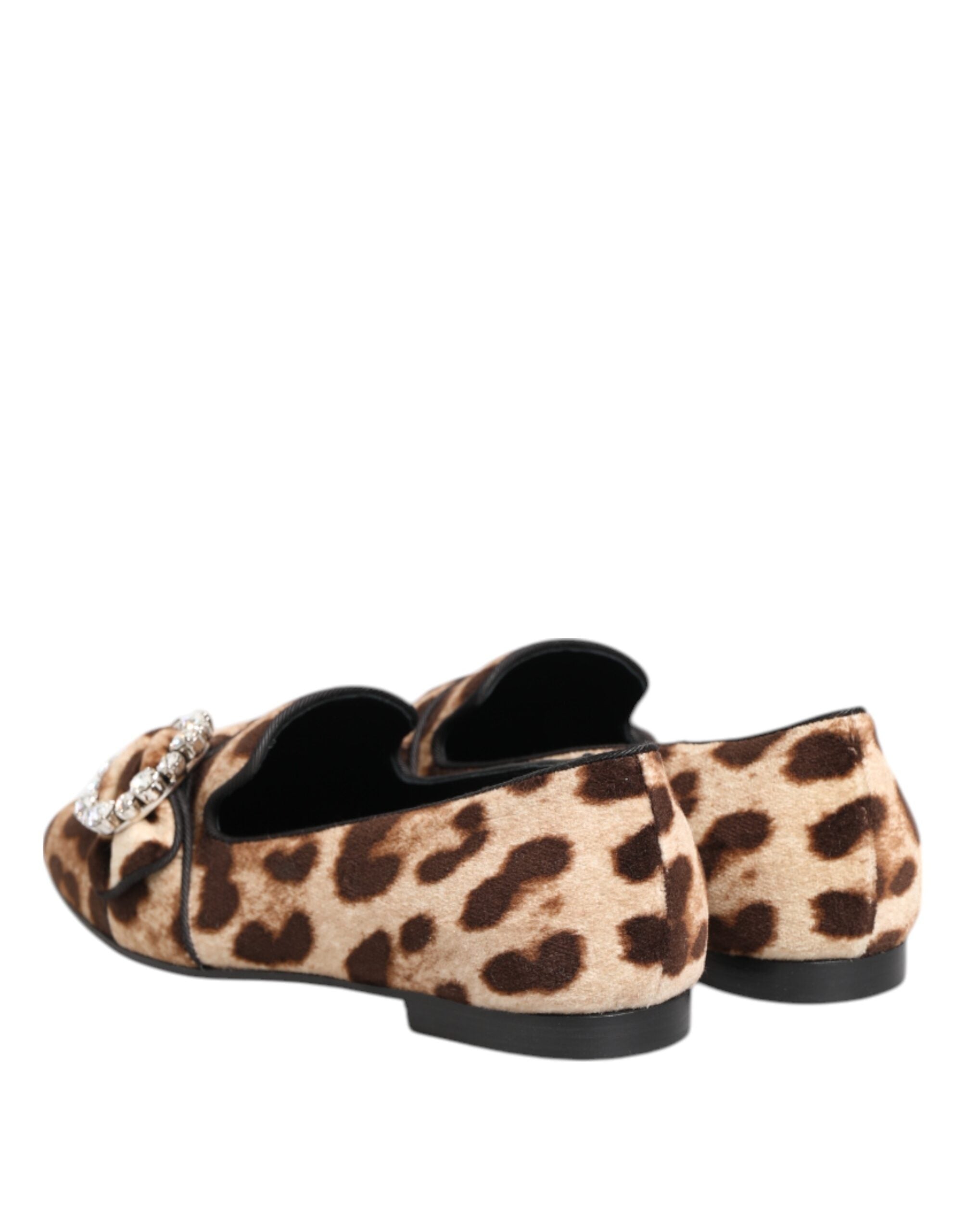 Dolce & Gabbana Braune Loafer mit Leopardenmuster und Kristallen