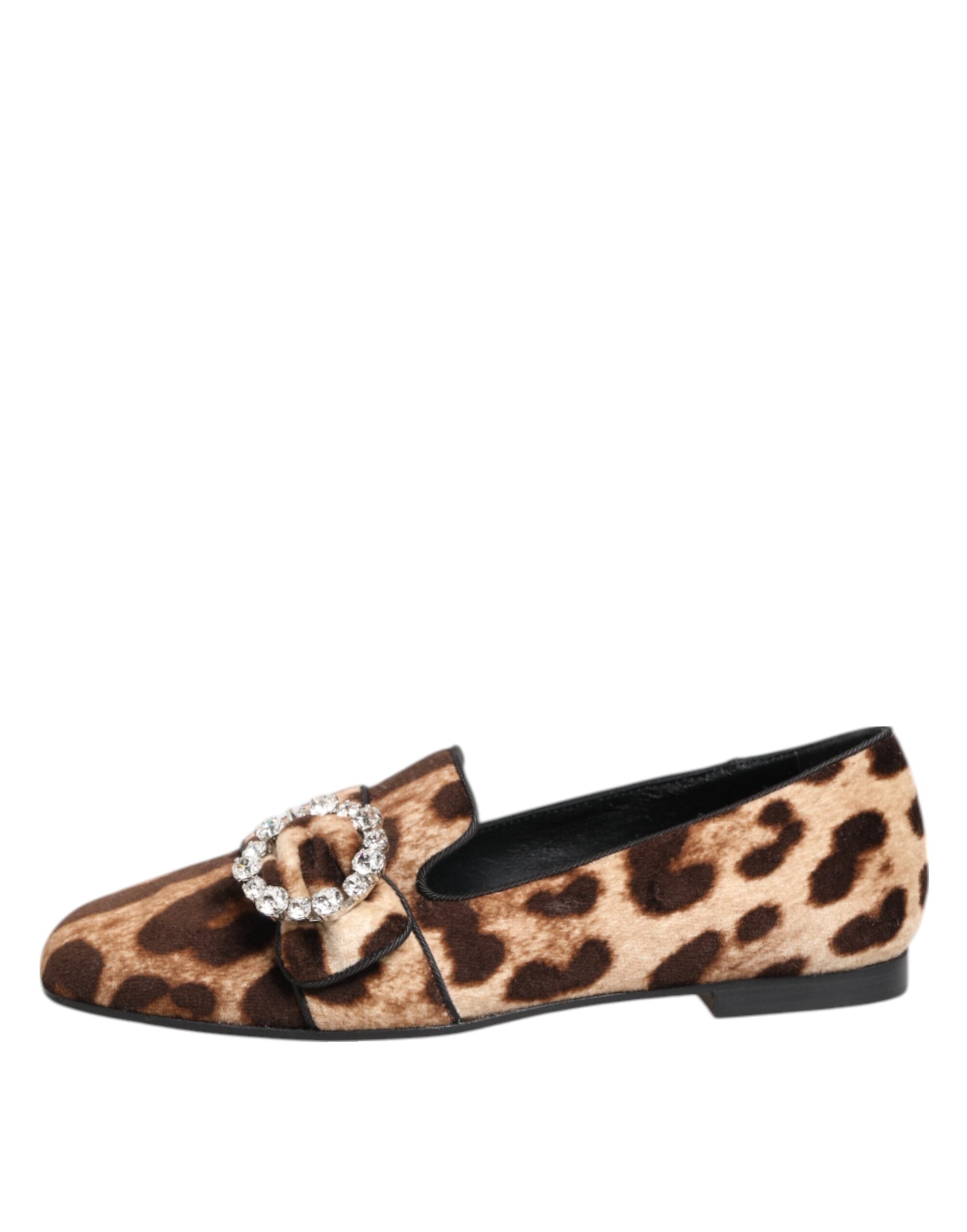 Dolce & Gabbana Braune Loafer mit Leopardenmuster und Kristallen
