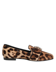 Dolce & Gabbana Braune Loafer mit Leopardenmuster und Kristallen