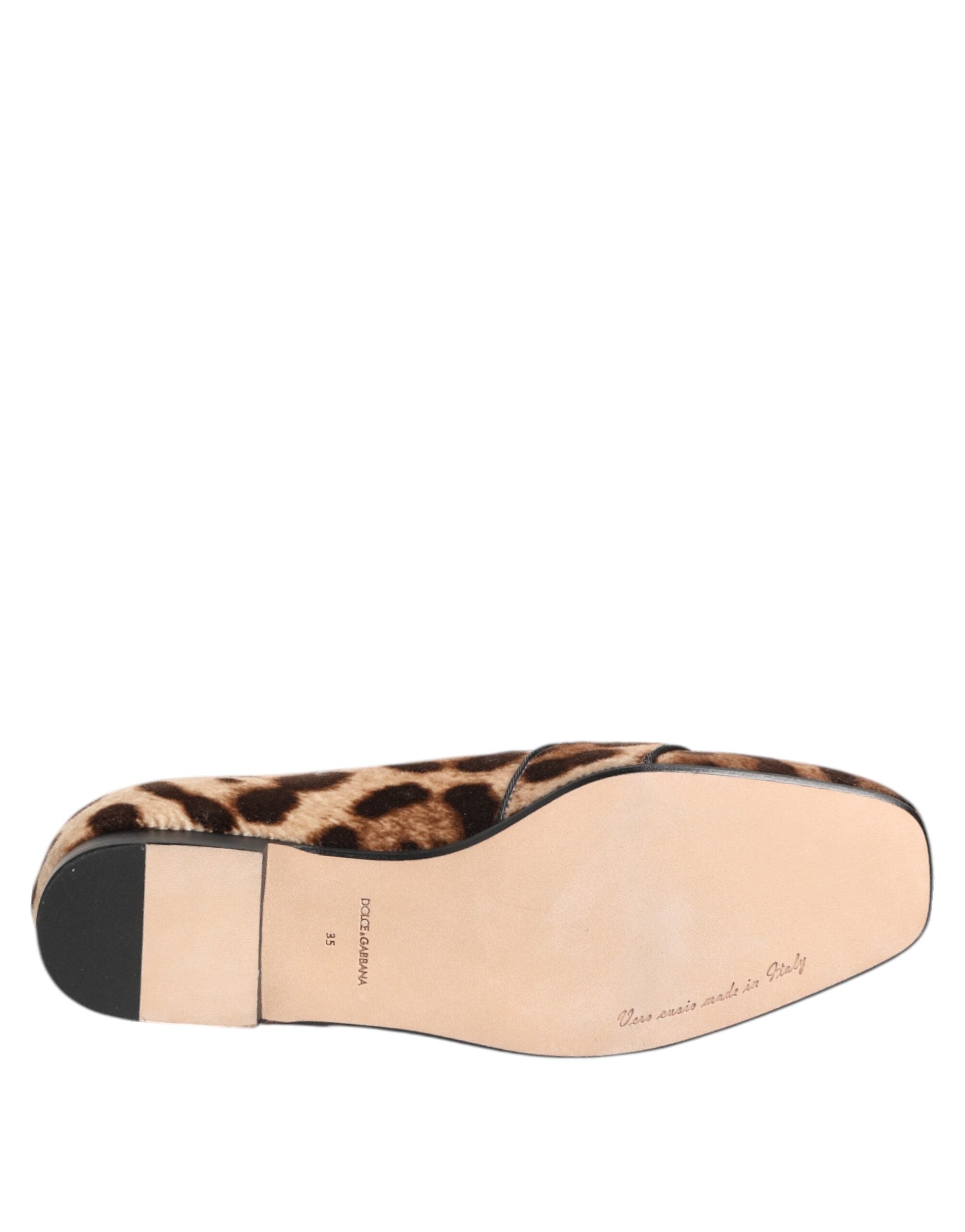 Dolce & Gabbana Braune Loafer mit Leopardenmuster und Kristallen