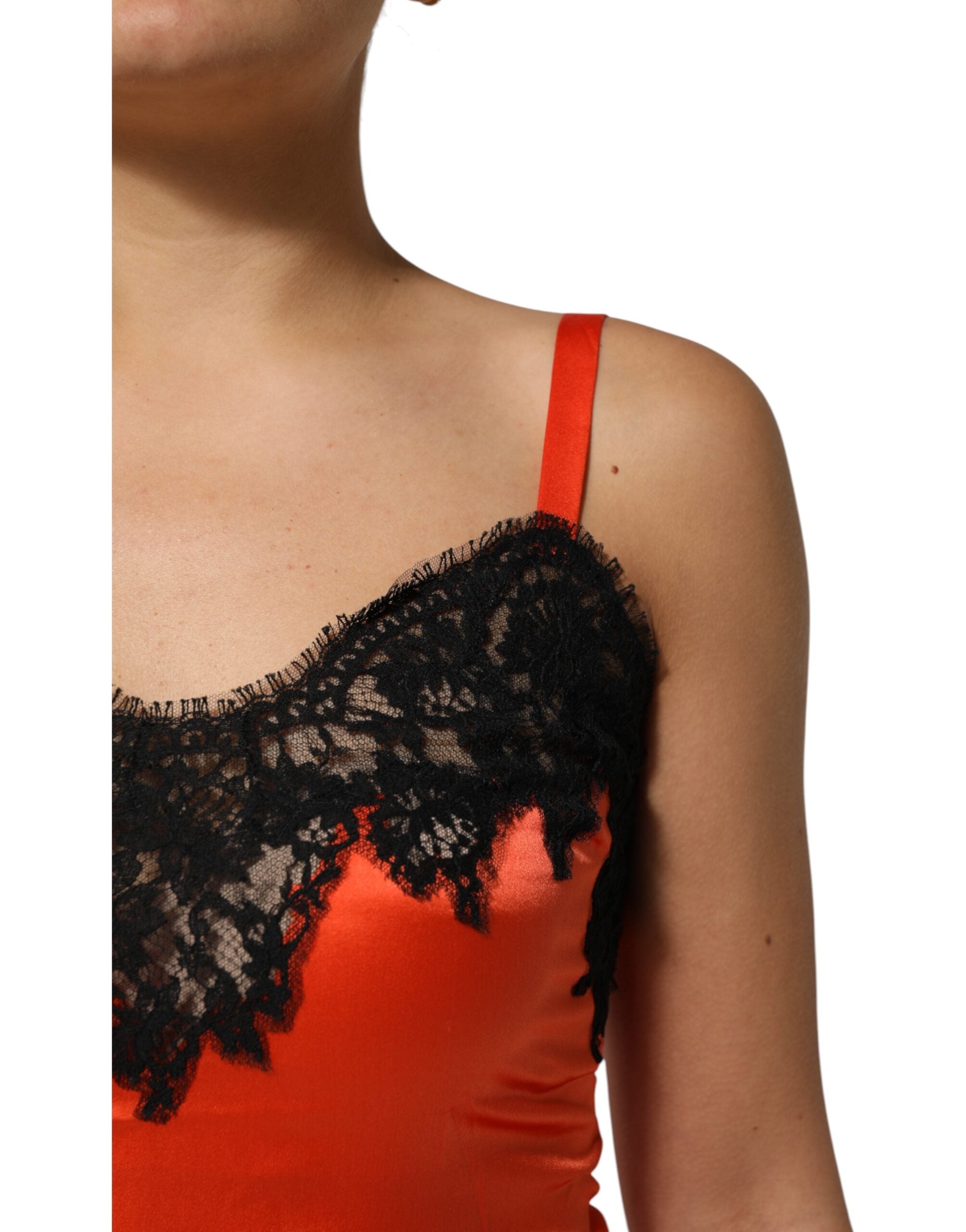 Dolce & Gabbana Rode Zwarte Zijden Mouwloze Top met Kanten Afwerking