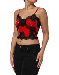 Dolce & Gabbana Rood Zwart Kanten Afwerking Polyester Mouwloze Tanktop