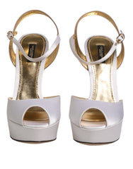 Dolce & Gabbana Weiße Satin Plateau-Heels Sandalen Schuhe
