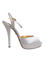 Dolce & Gabbana Weiße Satin Plateau-Heels Sandalen Schuhe