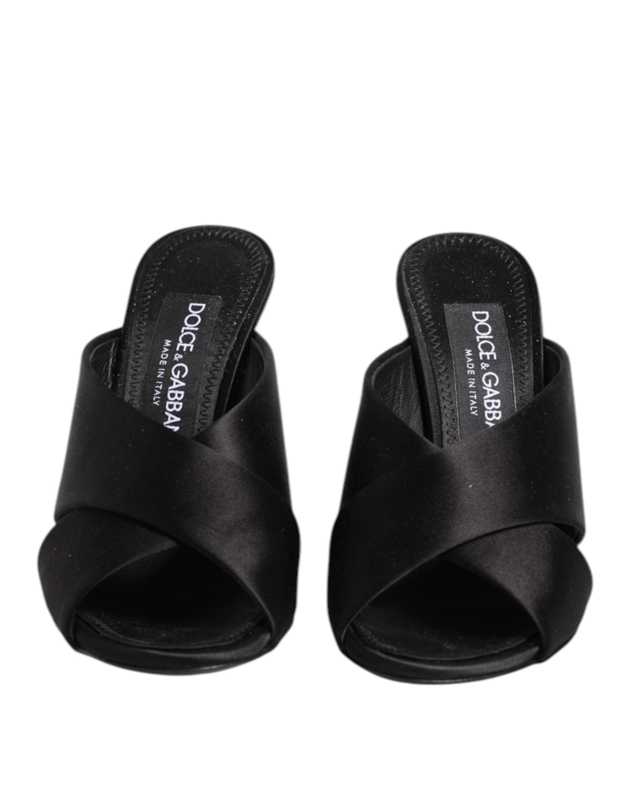 Dolce & Gabbana Schwarze Logo KEIRA Satin-Pantoletten Sandalen Schuhe