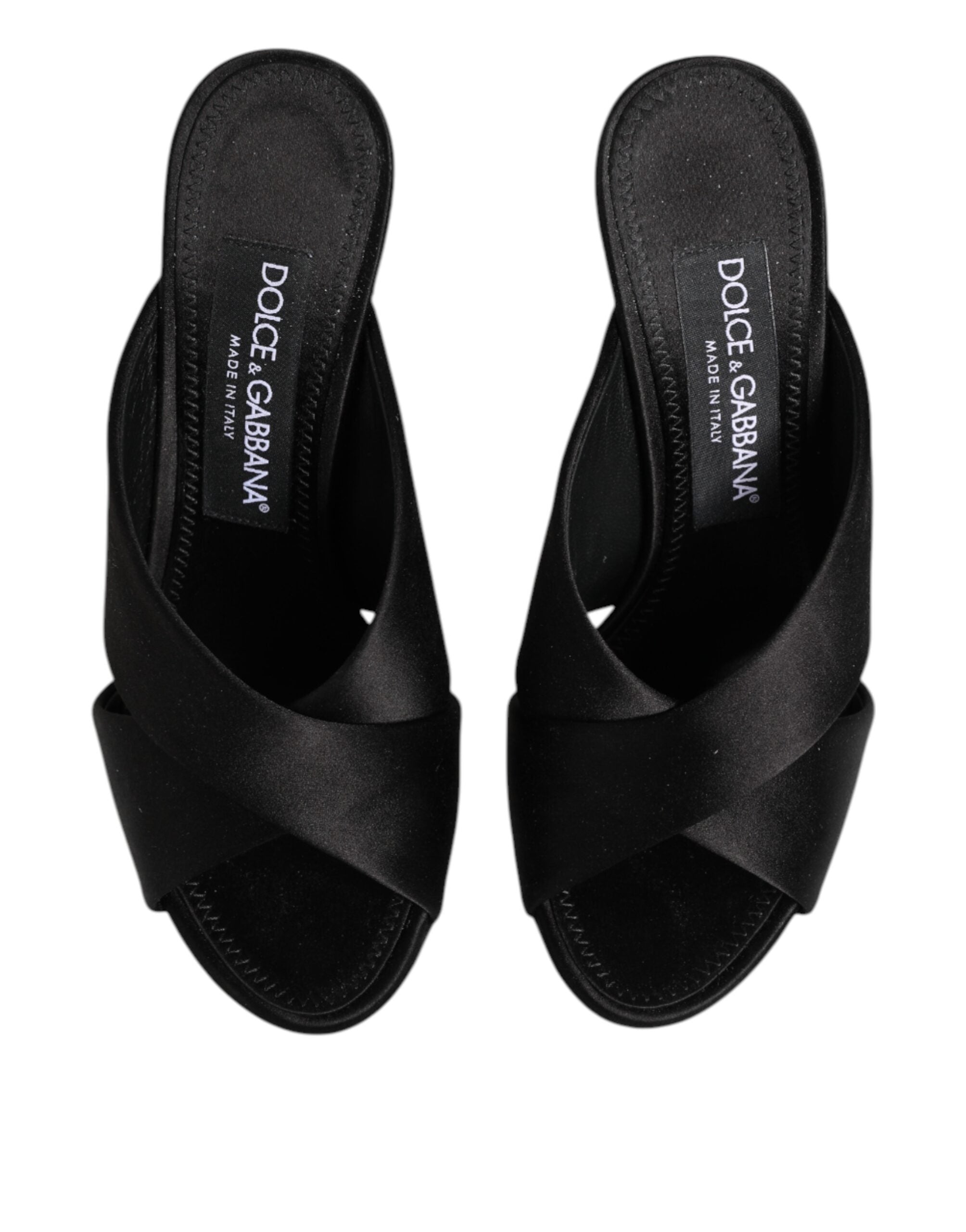 Dolce & Gabbana Schwarze Logo KEIRA Satin-Pantoletten Sandalen Schuhe
